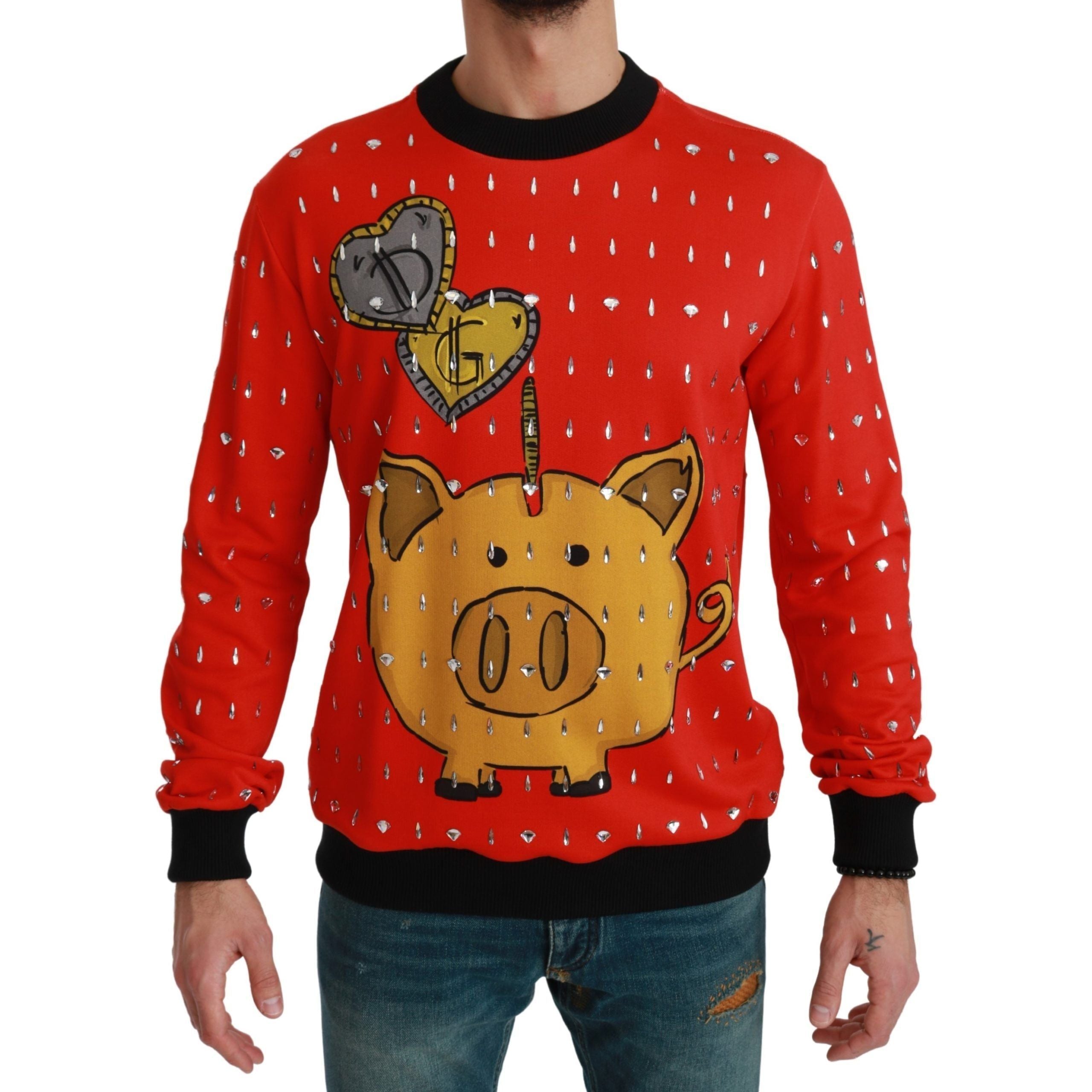 Dolce & Gabbana Red Cotton Crystal-Embellished Sweater