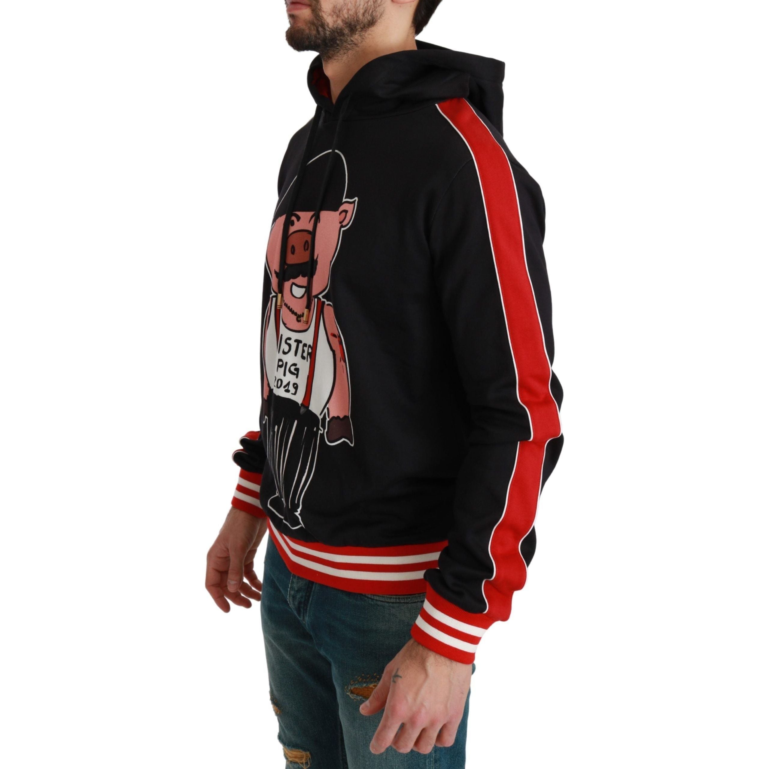 Dolce & Gabbana Black Cotton Hooded Sweater with Motif