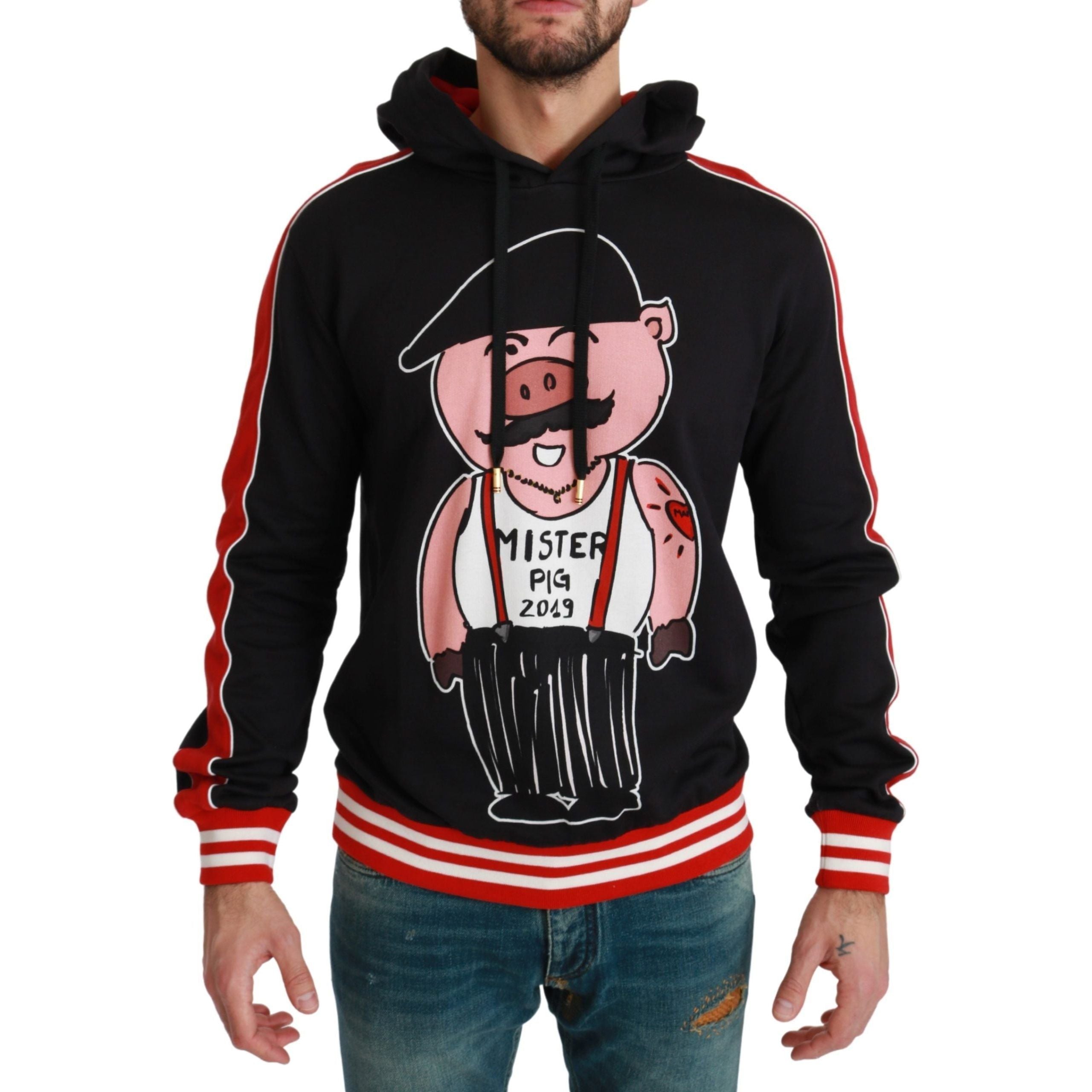 Dolce & Gabbana Black Cotton Hooded Sweater with Motif