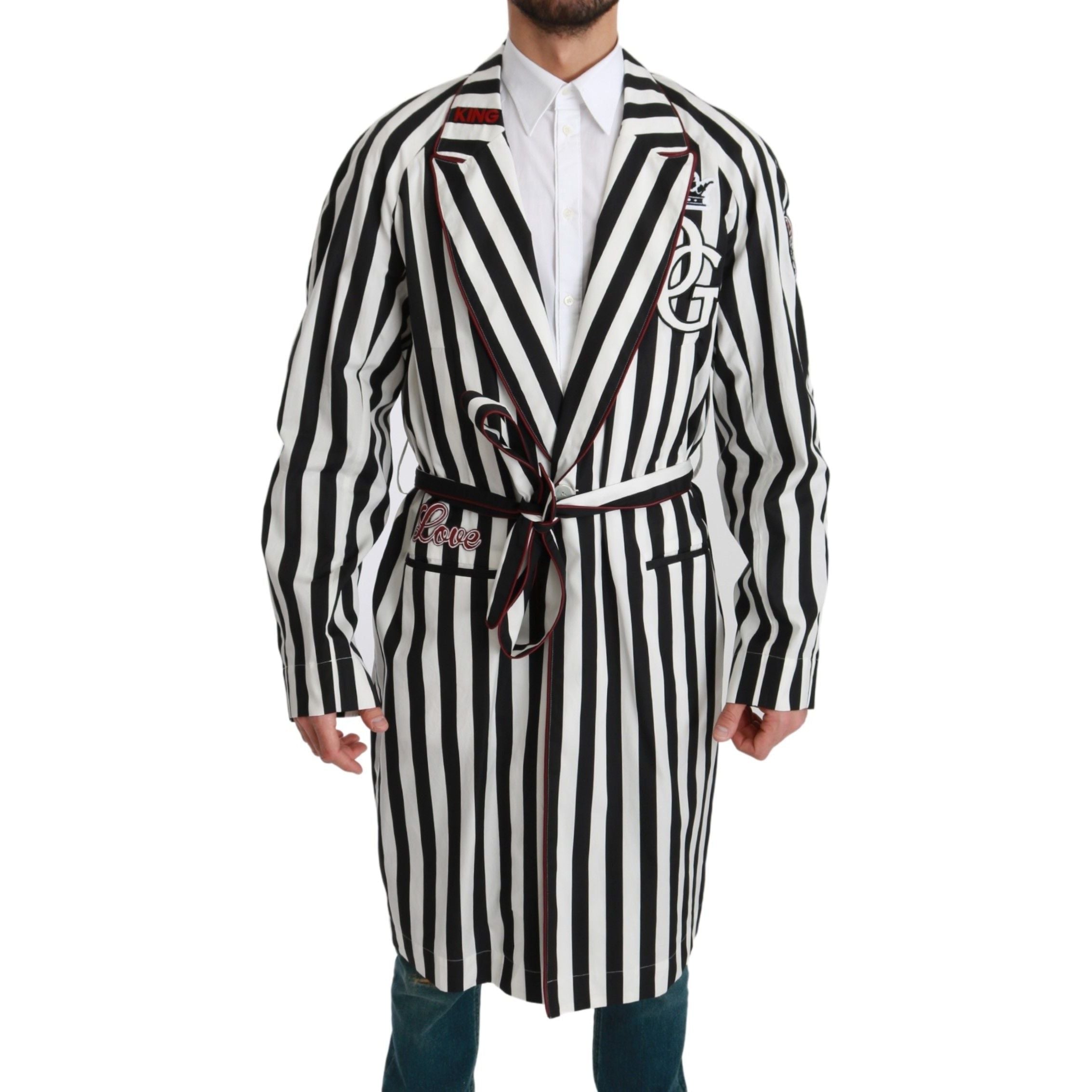 Dolce & Gabbana Black Cotton Elegant Belted Robe Nightgown