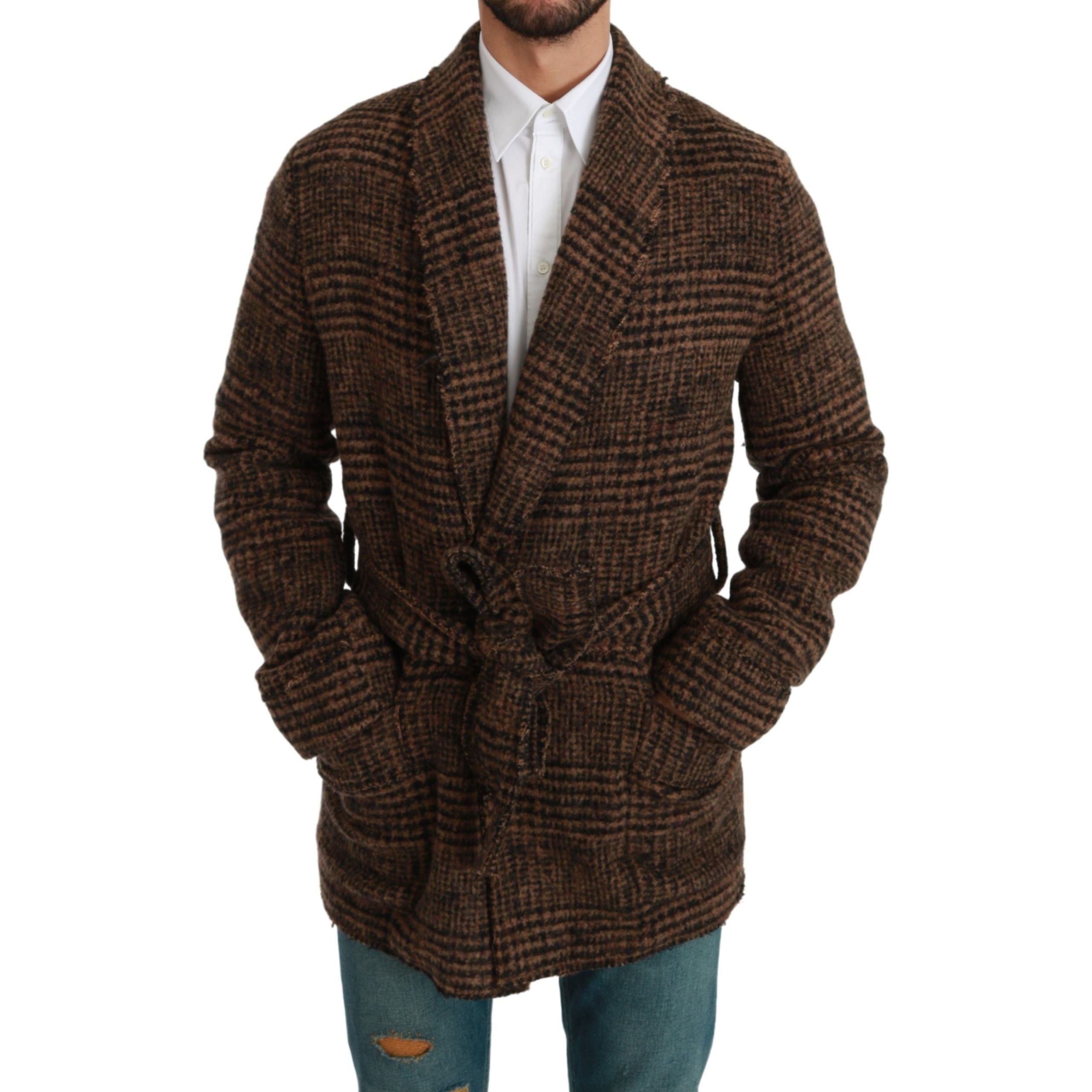 Dolce & Gabbana Brown Alpaca Blend Belted Cape Jacket