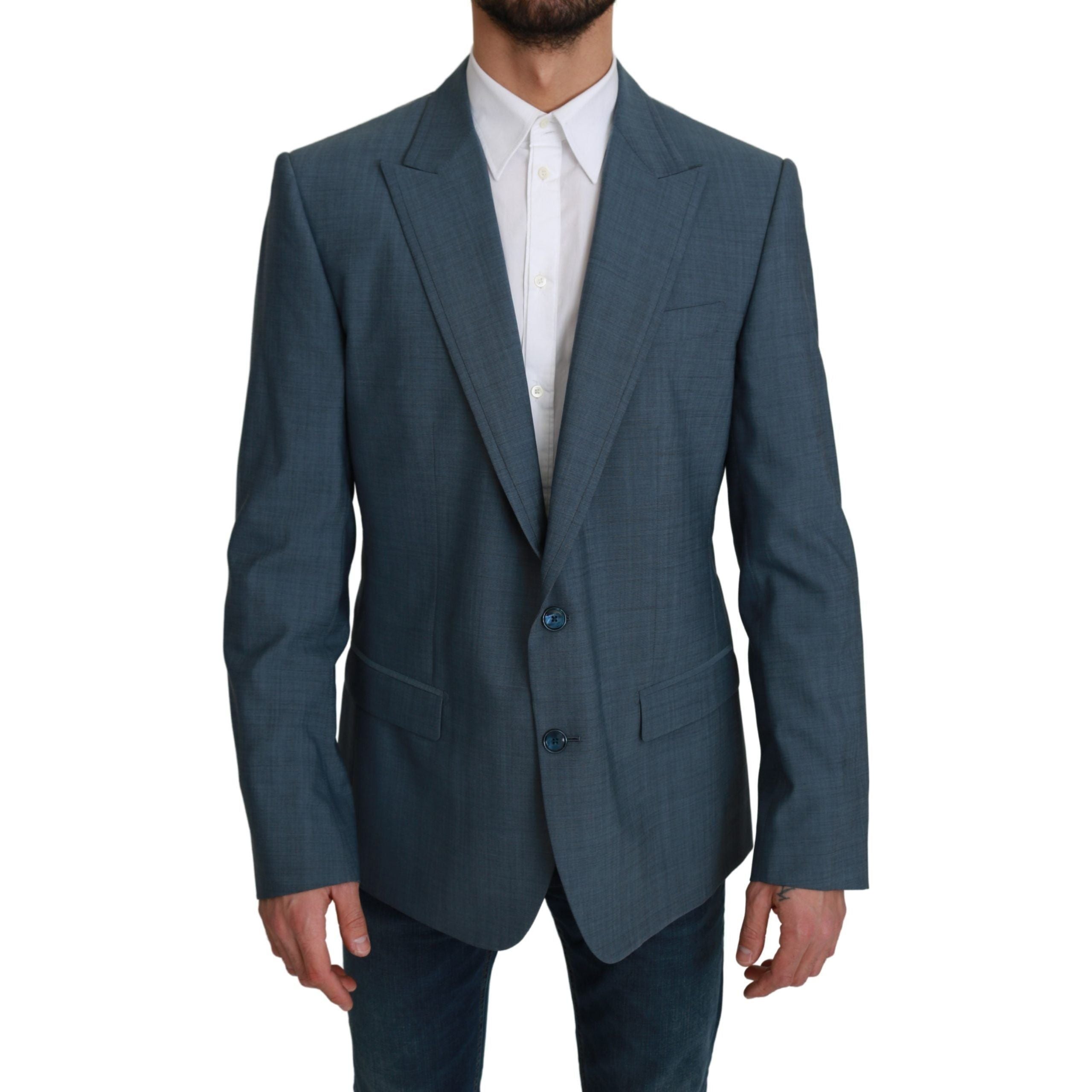 Dolce & Gabbana Light Blue Virgin Wool Slim Fit Blazer