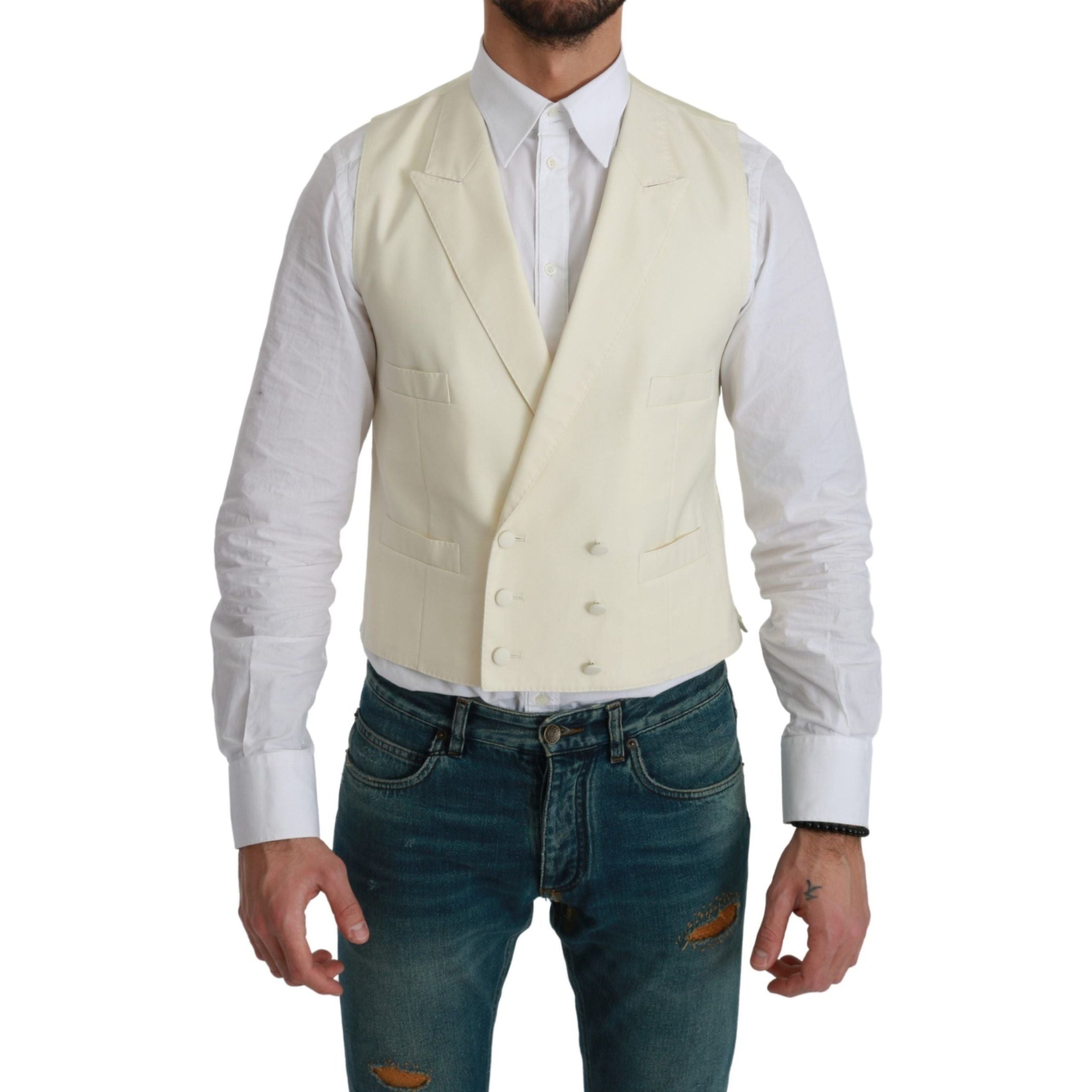 Dolce & Gabbana Cream Virgin Wool Dress Vest