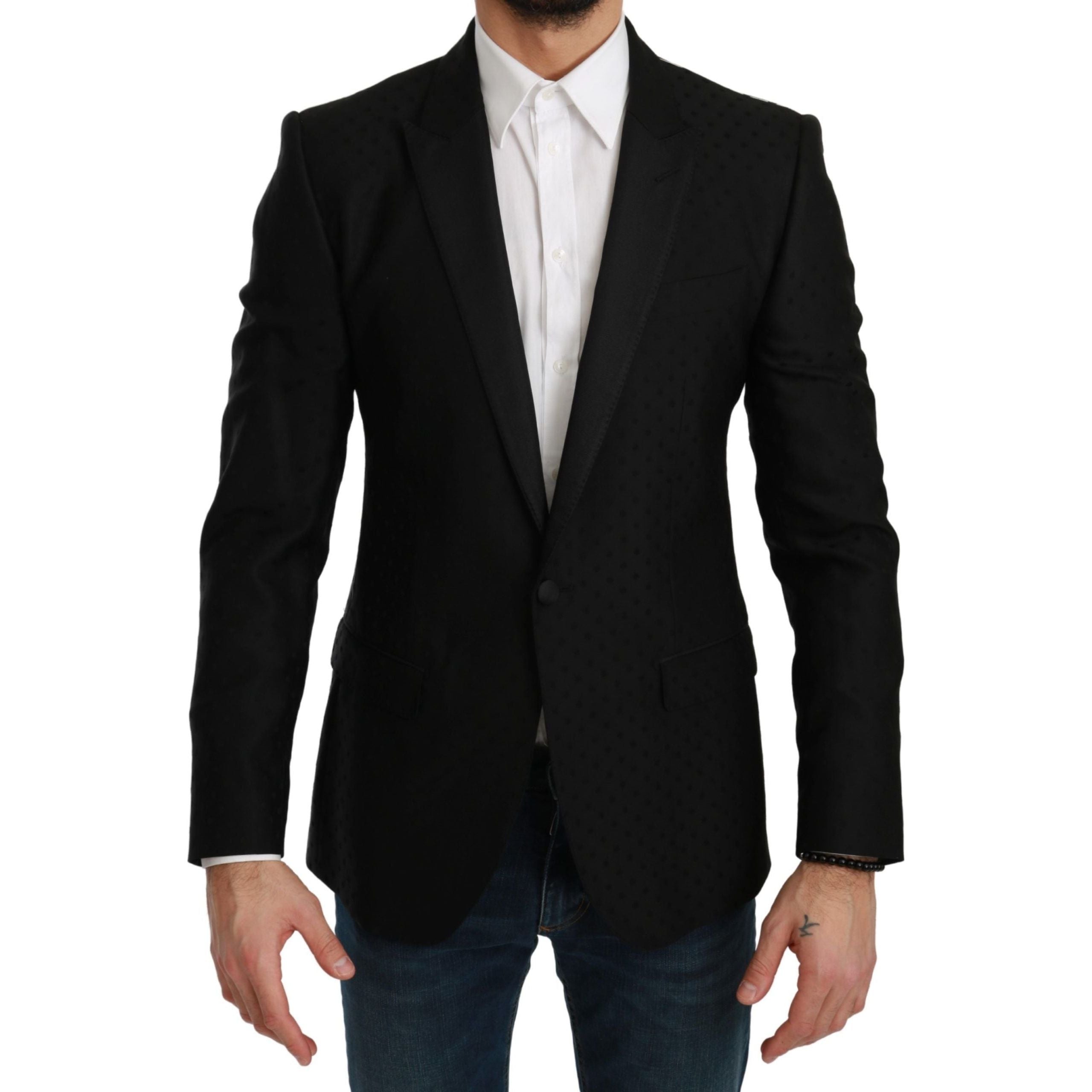 Dolce & Gabbana Black Wool Blend Polka Dot Blazer