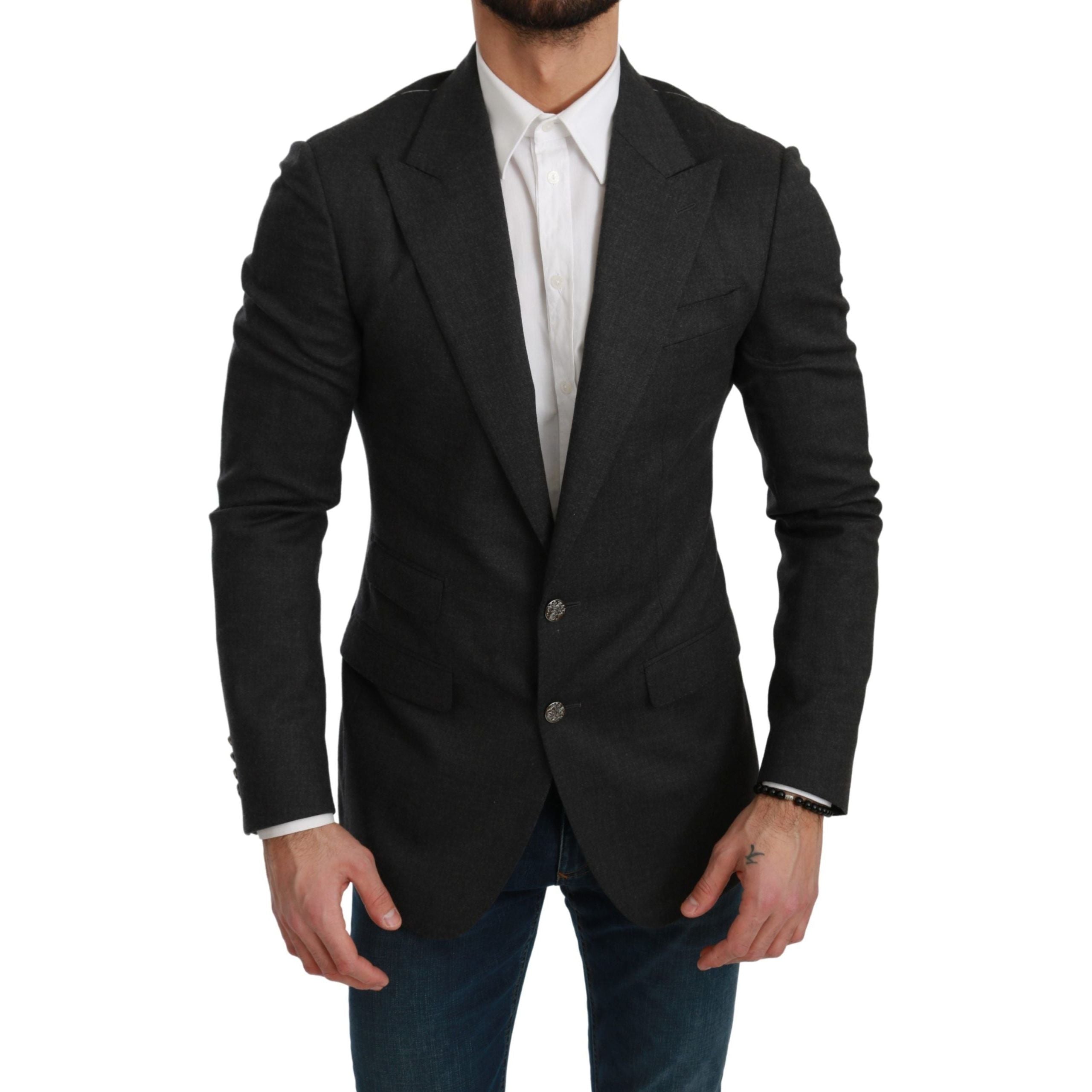Dolce & Gabbana Gray Wool Slim Fit Formal Blazer