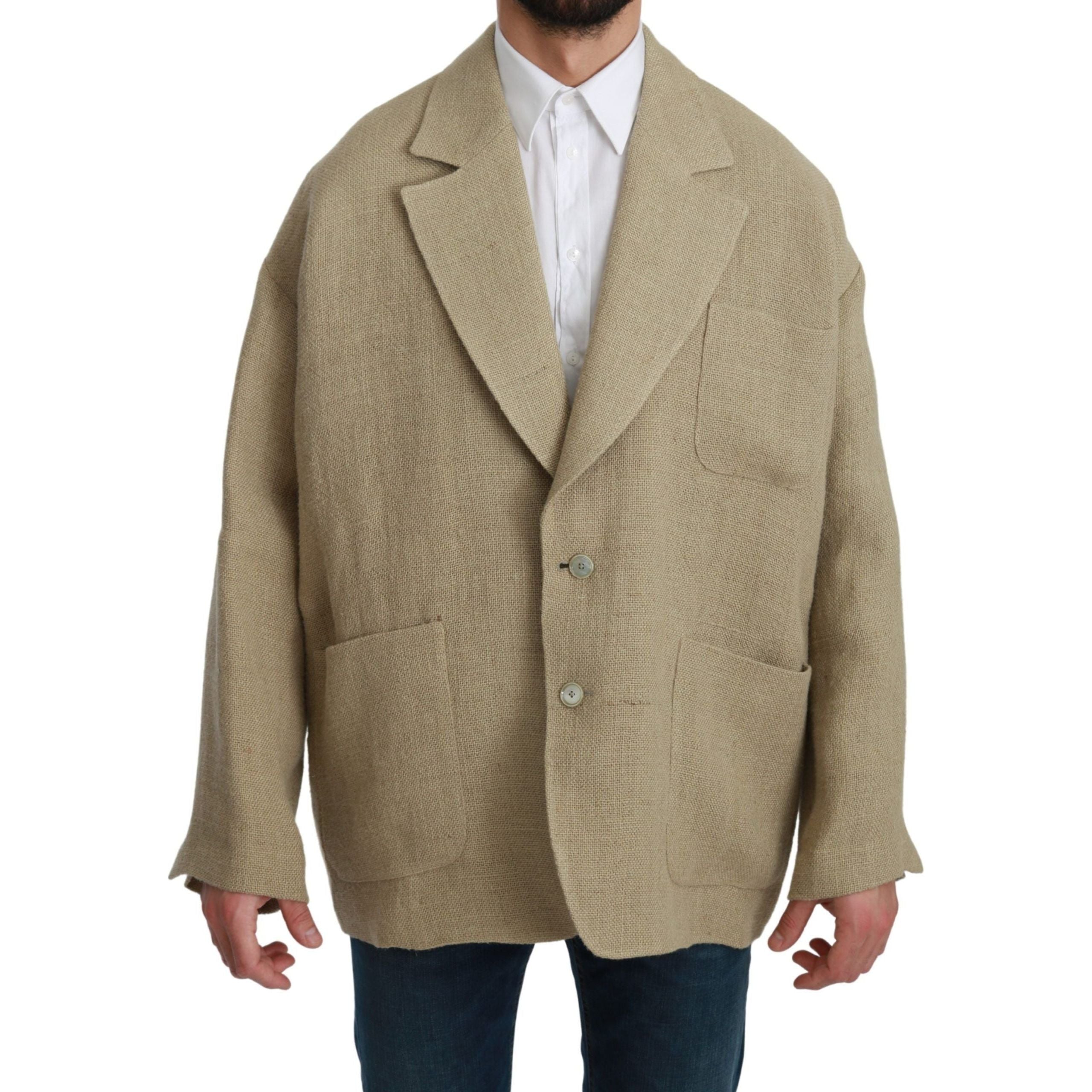Dolce & Gabbana Beige Jute Single-Breasted Blazer