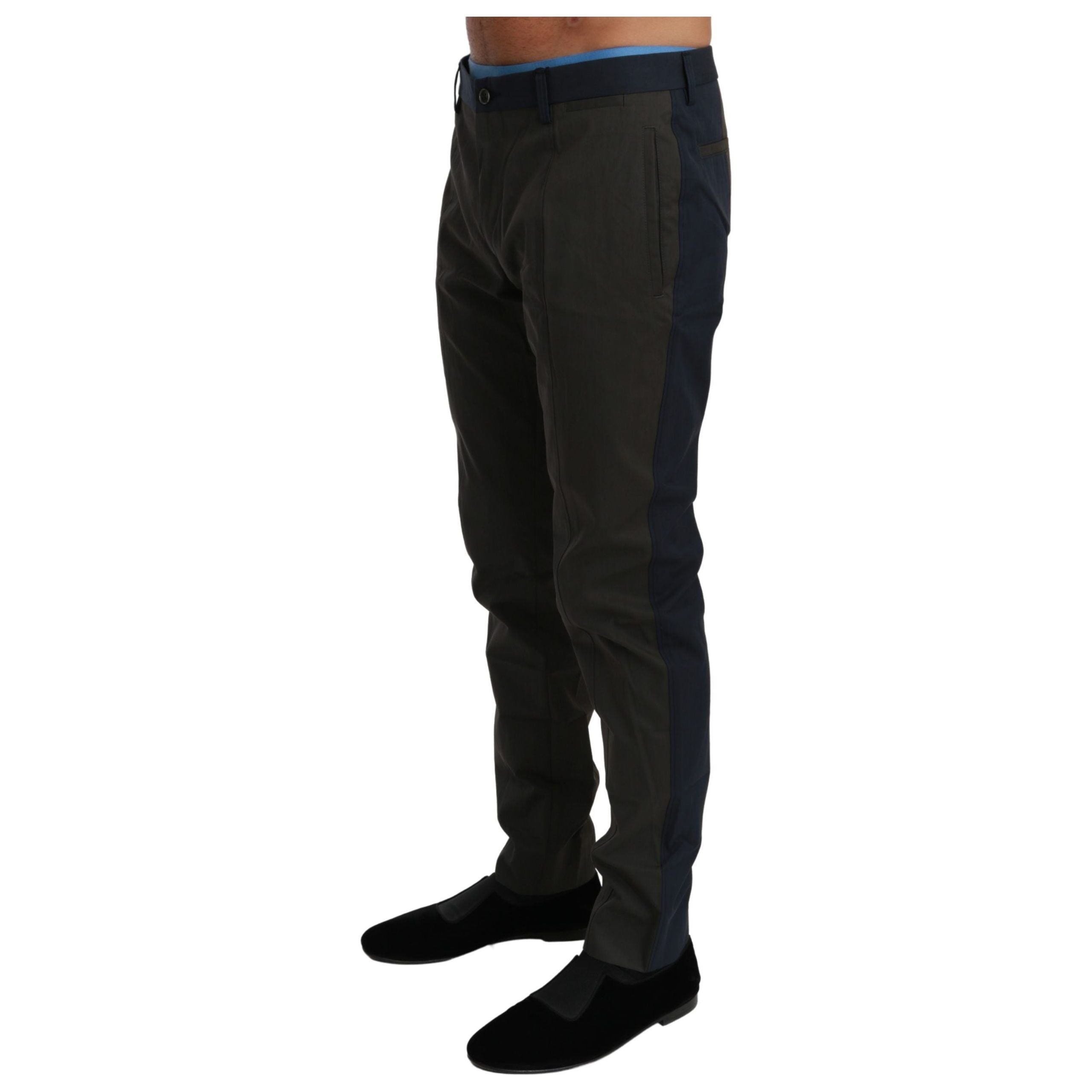 Dolce & Gabbana Grey Cotton Striped Casual Pants
