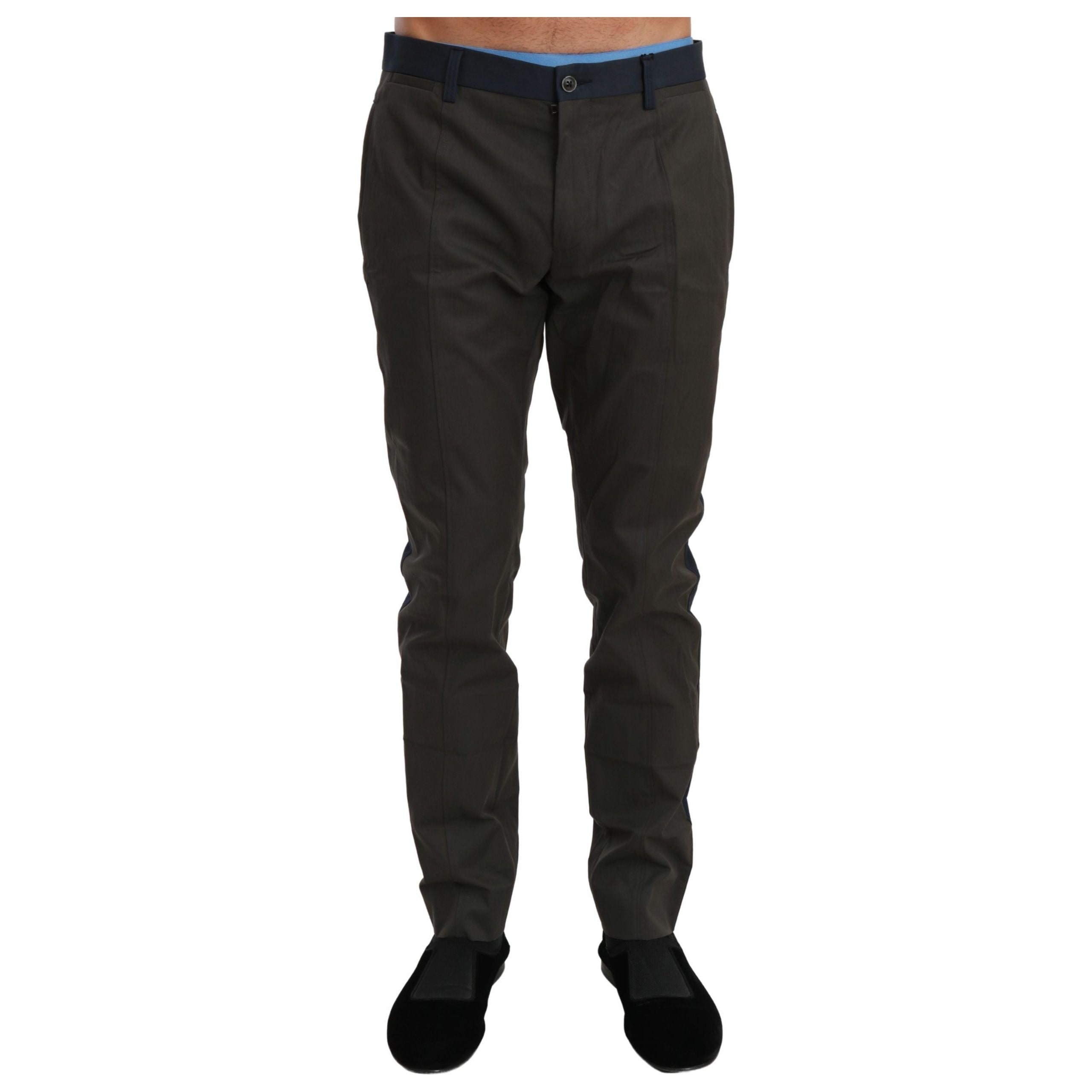 Dolce & Gabbana Grey Cotton Striped Casual Pants