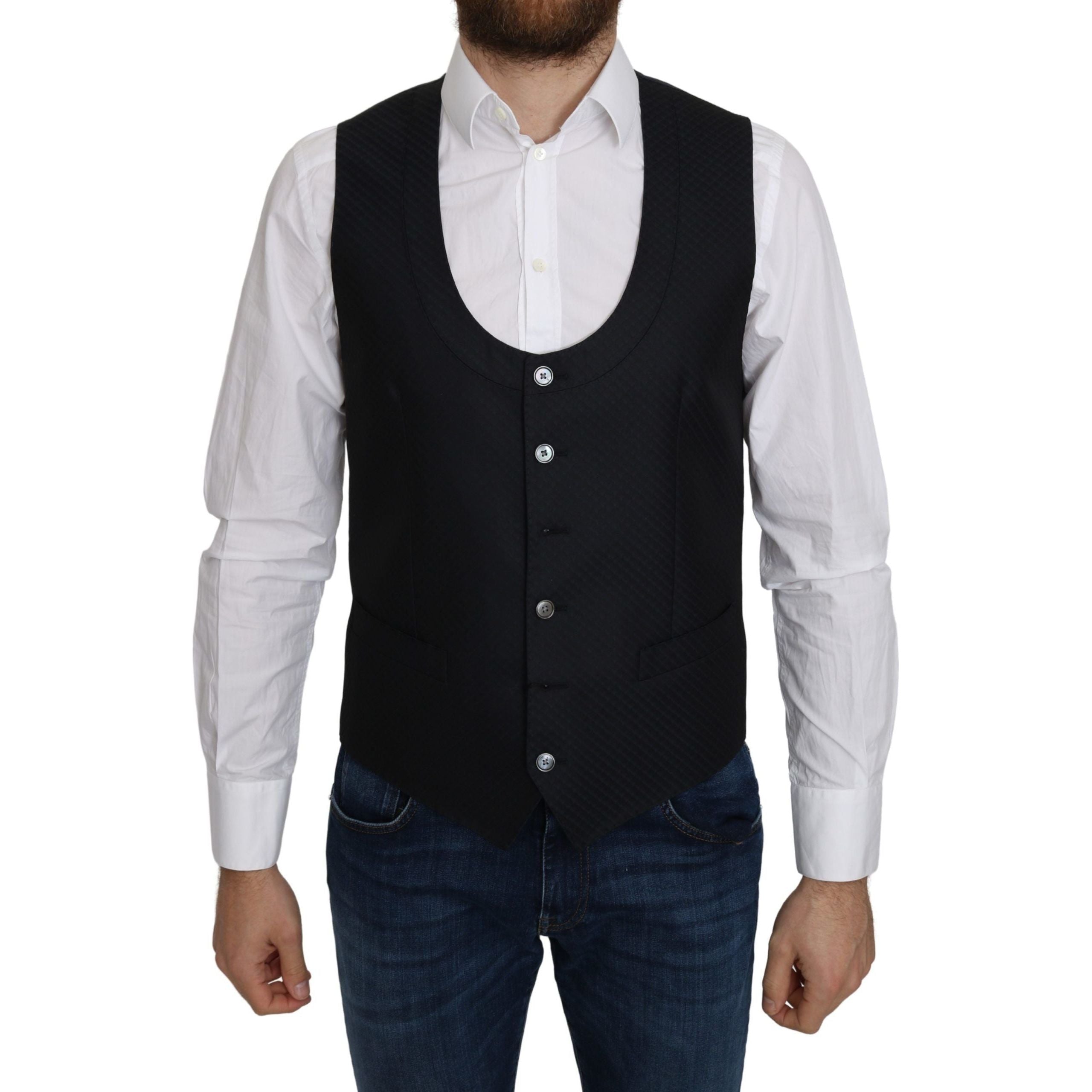 Dolce & Gabbana Blue Silk-Blend Formal Vest