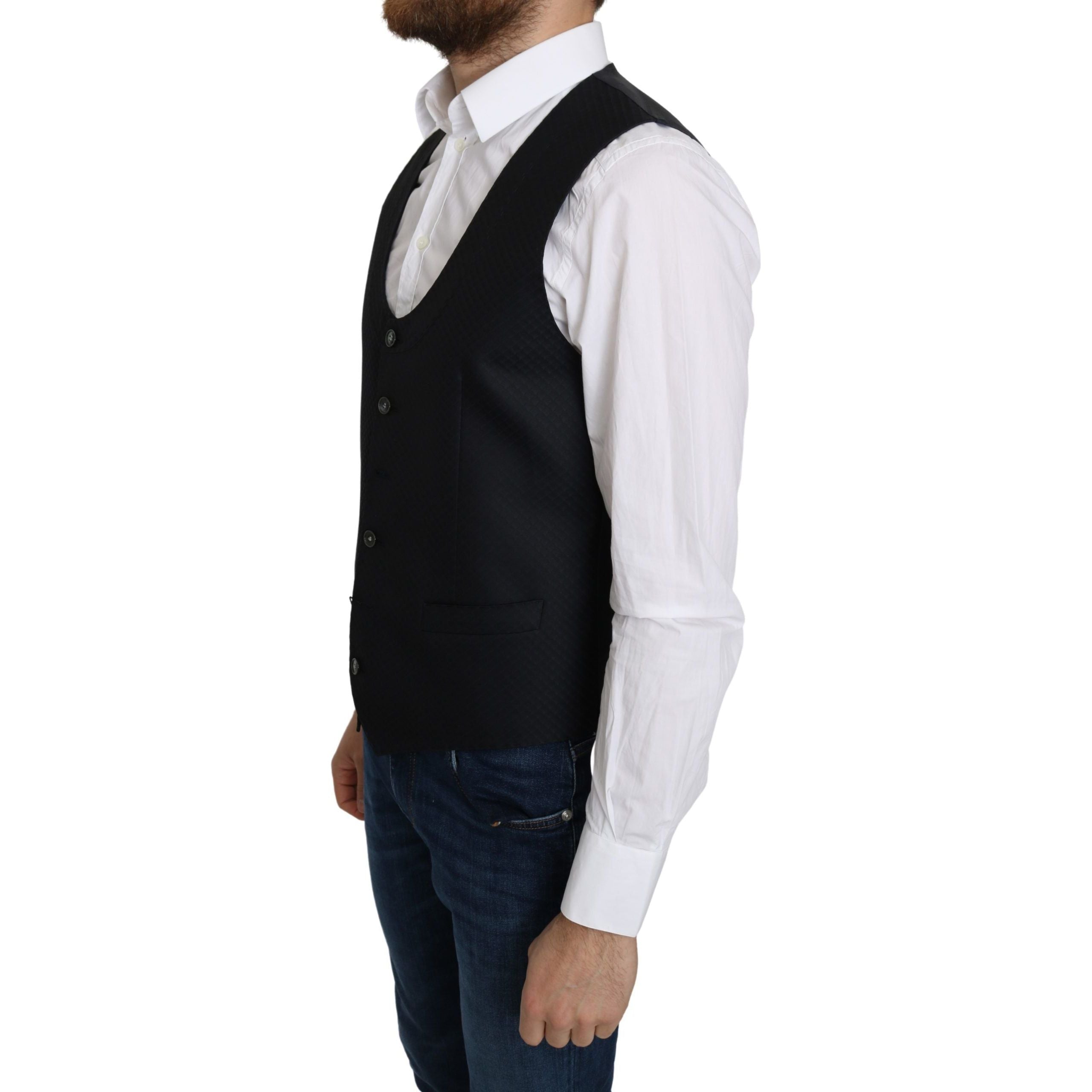 Dolce & Gabbana Blue Silk-Blend Formal Vest
