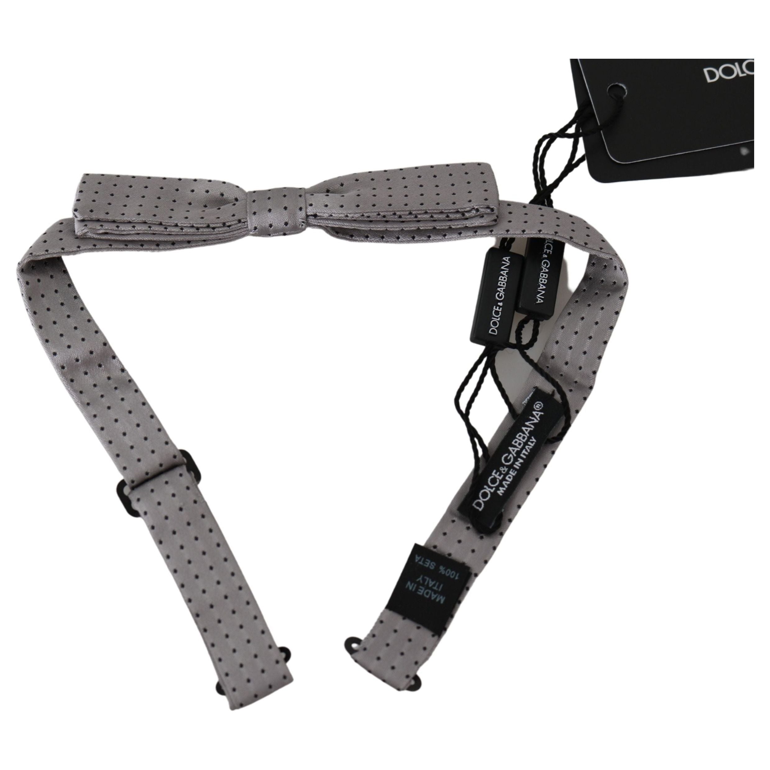 Dolce & Gabbana Gray Silk Polka Dot Bow Tie