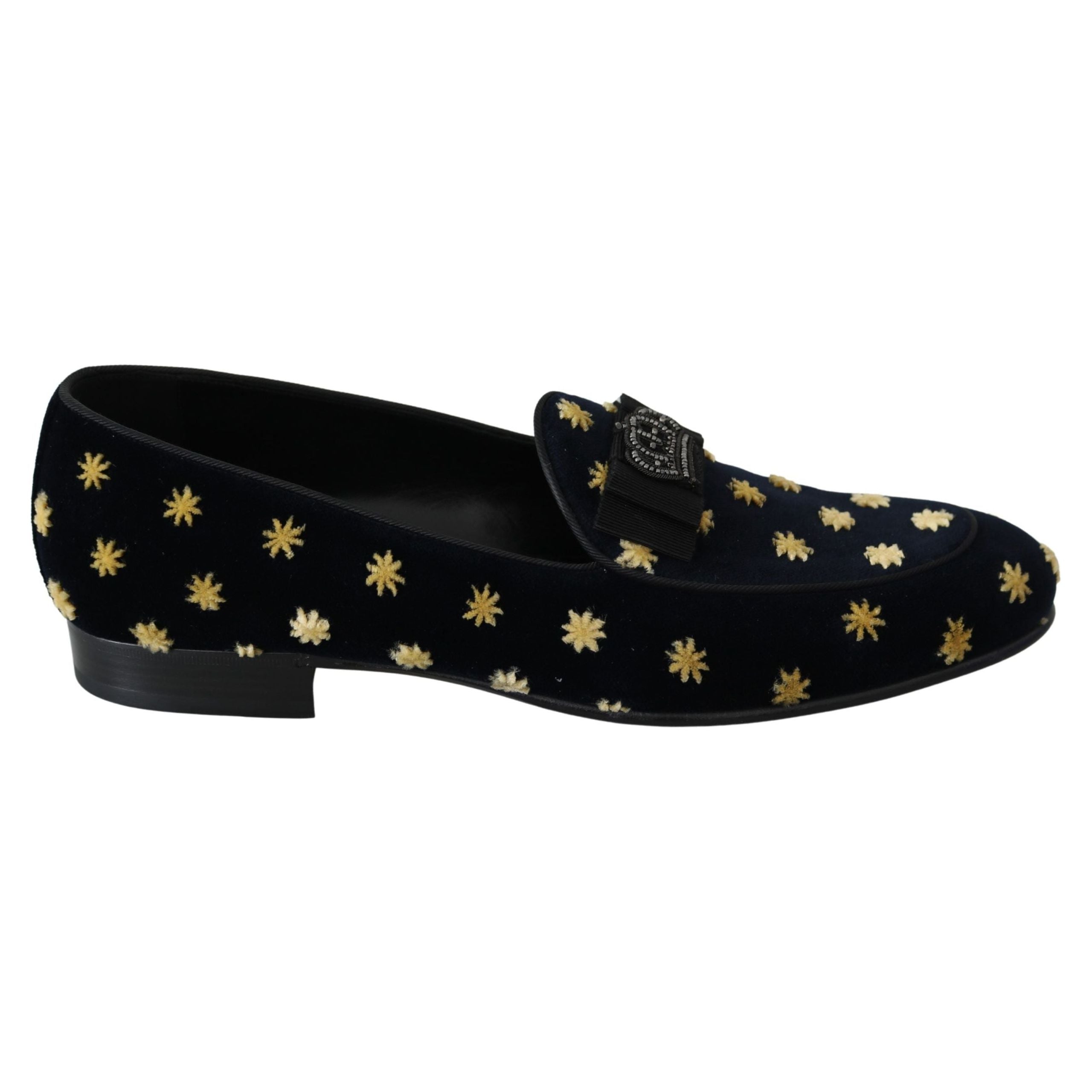 Dolce & Gabbana Black Velvet Crown Embroidery Loafers