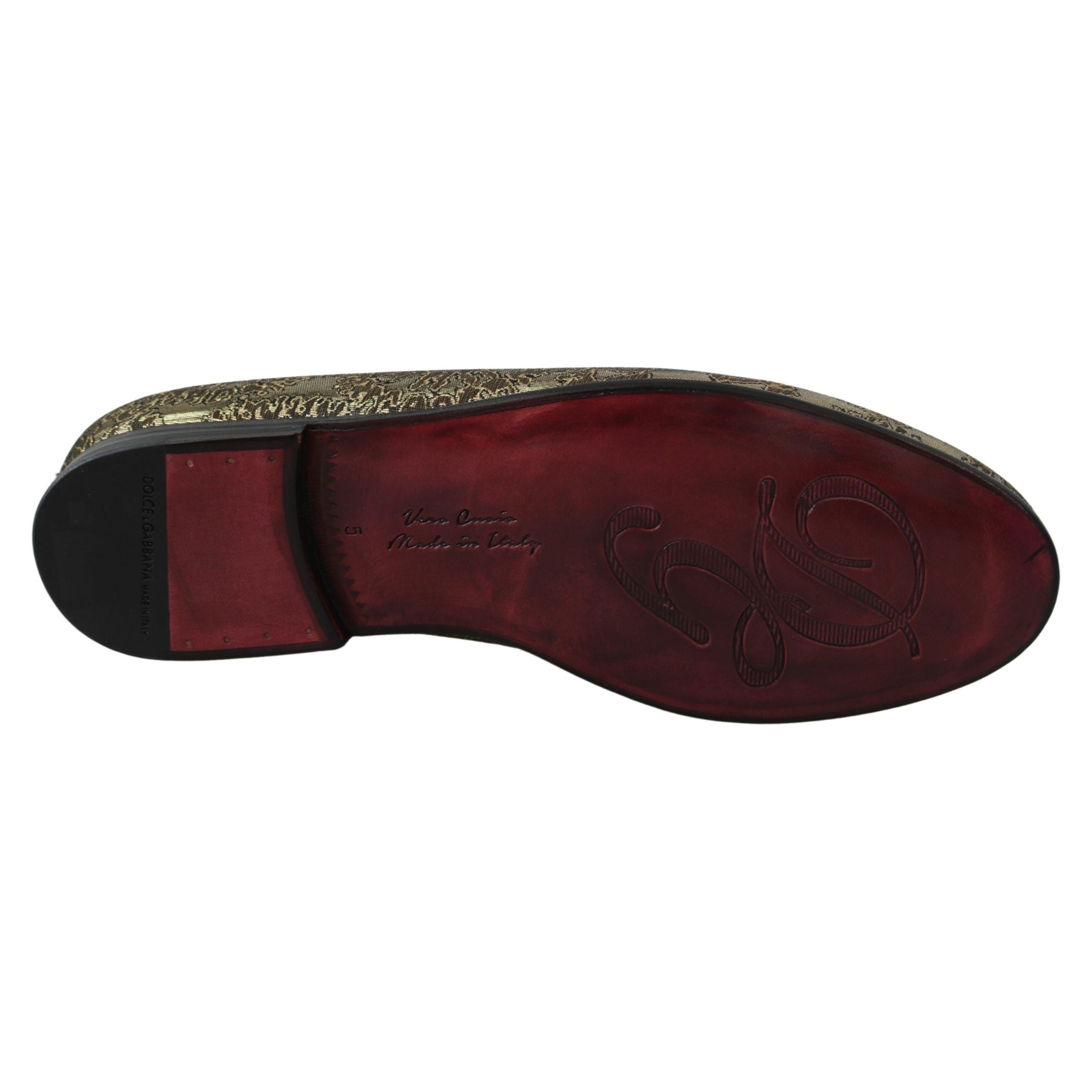 Dolce & Gabbana Gold Bordeaux Leather Loafers Slides Shoes
