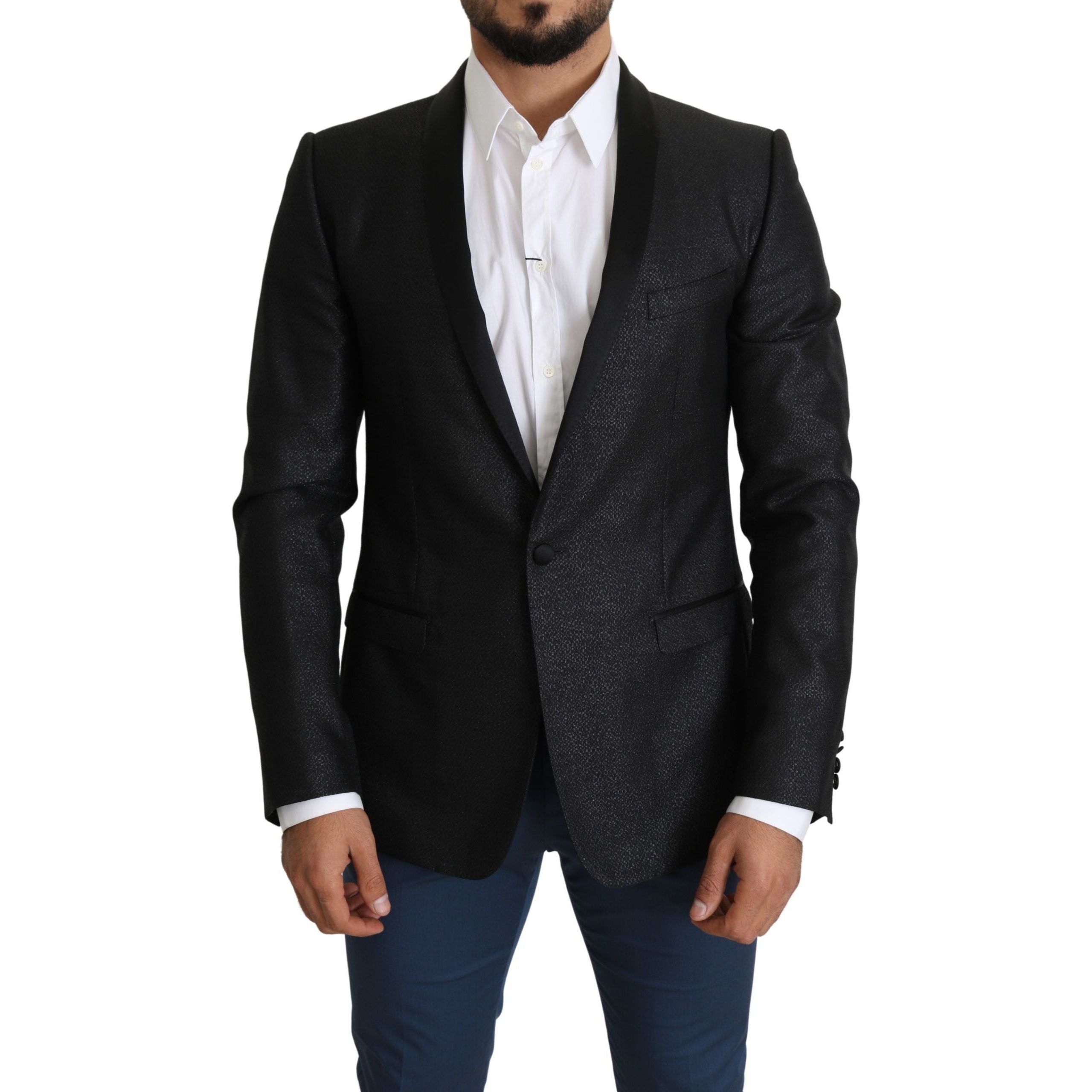 Dolce & Gabbana Black Jacquard Slim Fit Blazer