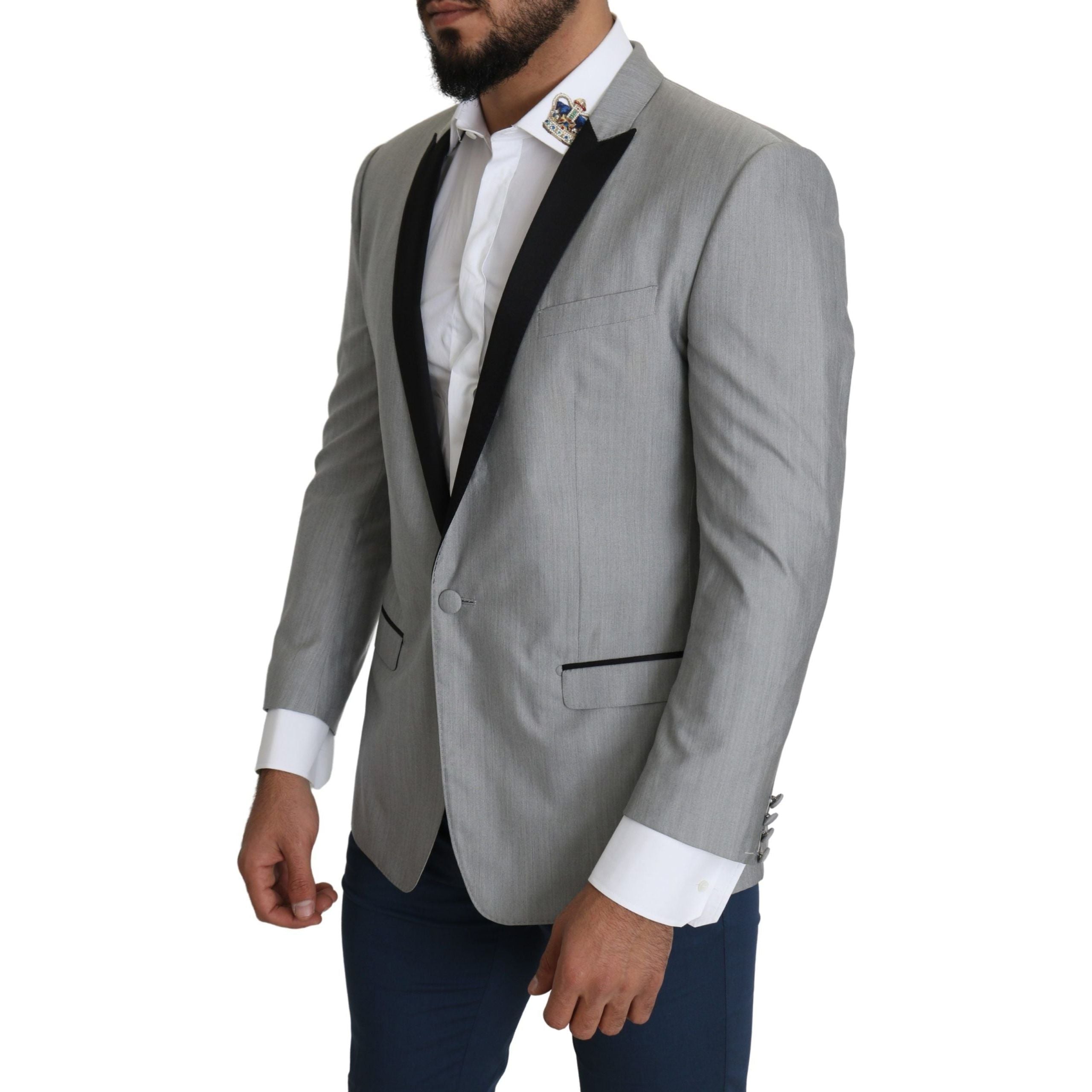 Dolce & Gabbana Light Gray Silk Blend Blazer