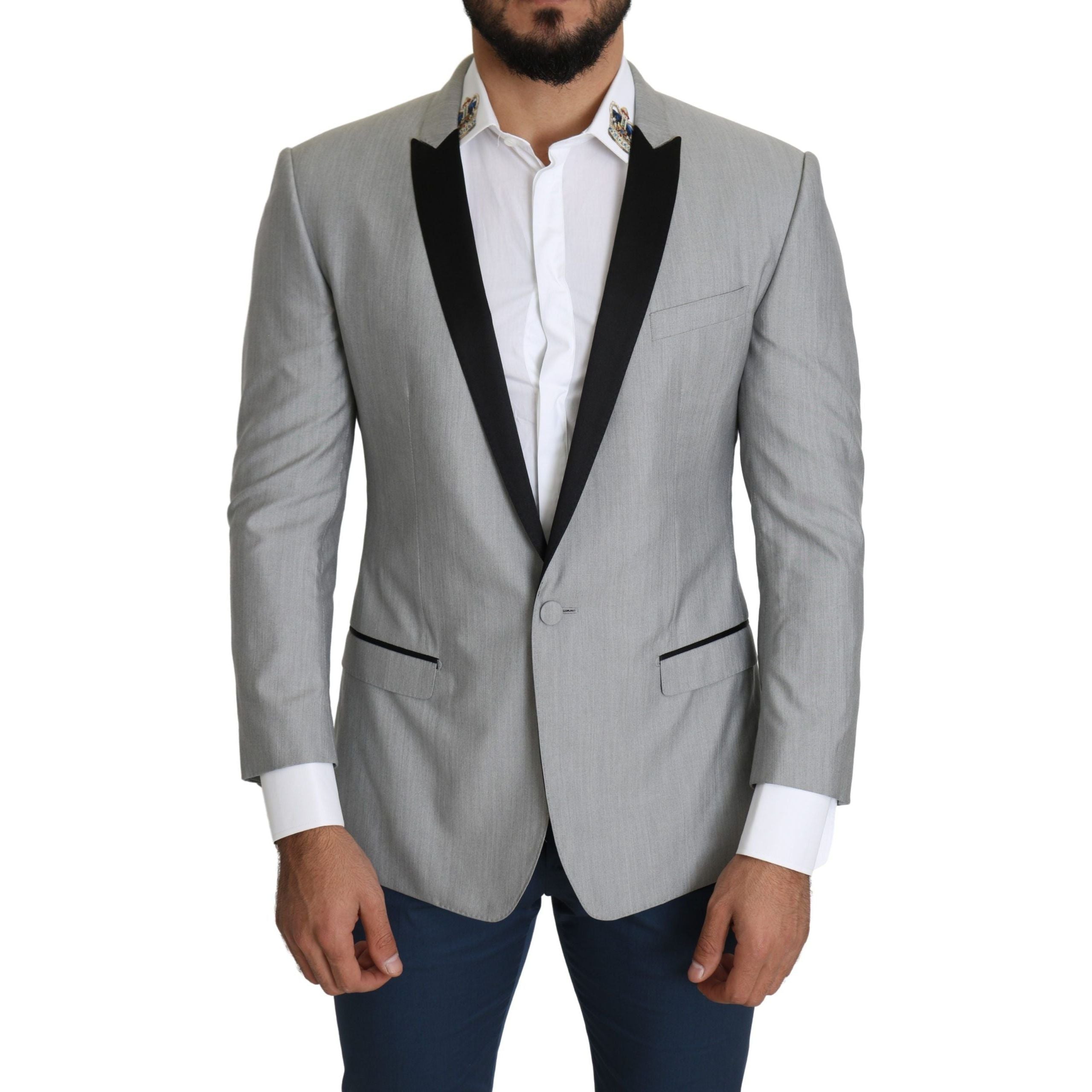 Dolce & Gabbana Light Gray Silk Blend Blazer