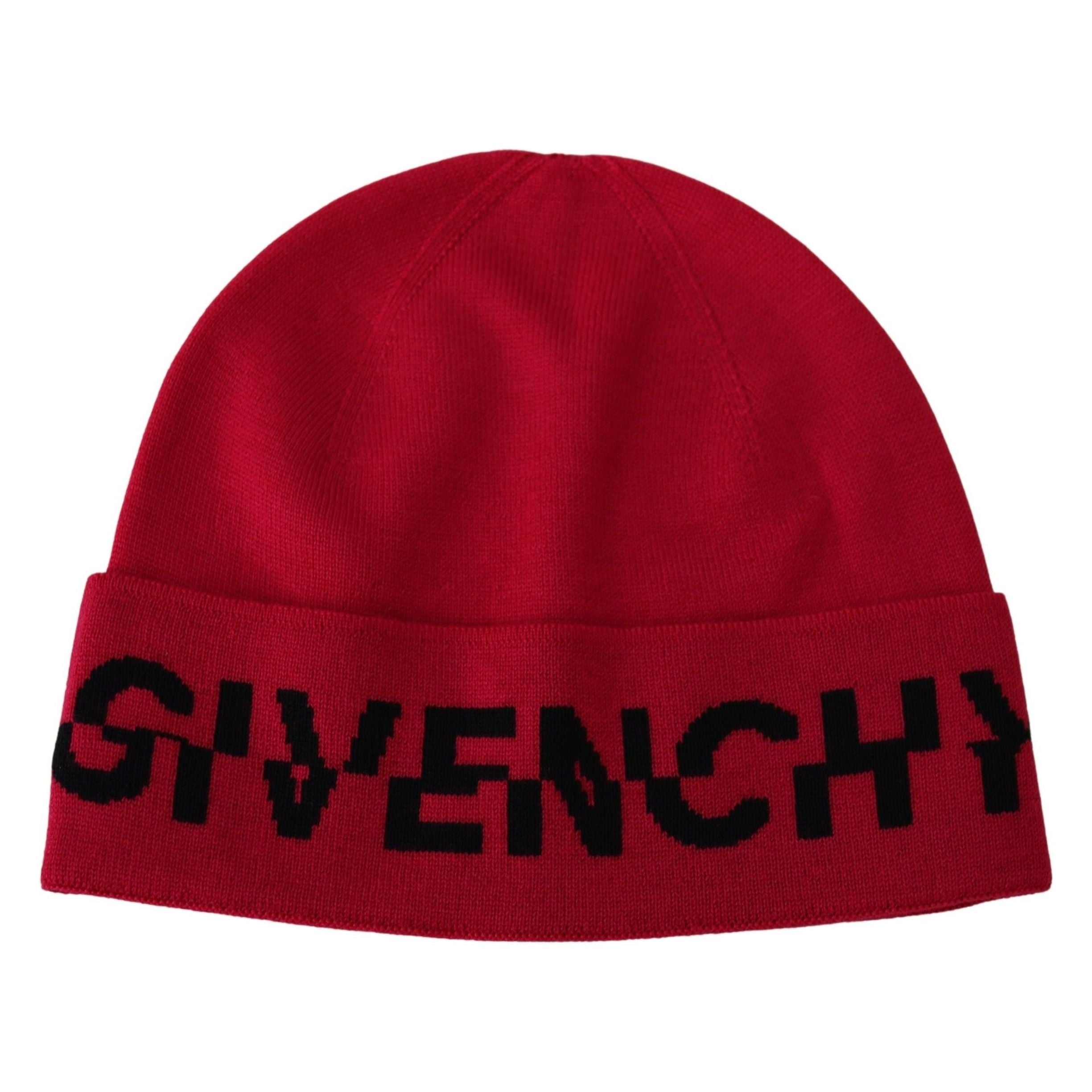 Givenchy Red Pink Wool Beanie with Signature Contrast Logo