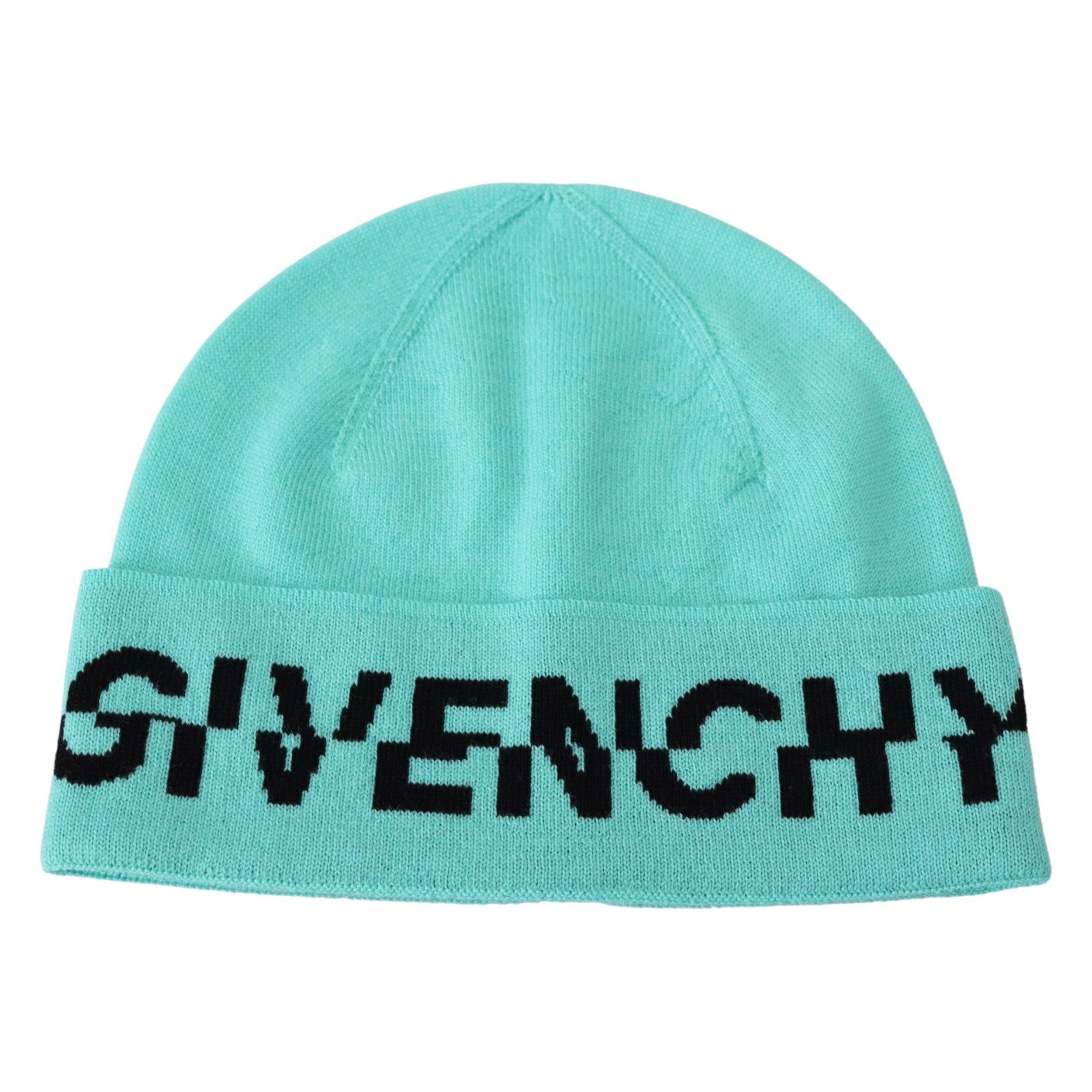 Givenchy Aquamarine Green Wool Beanie with Signature Logo