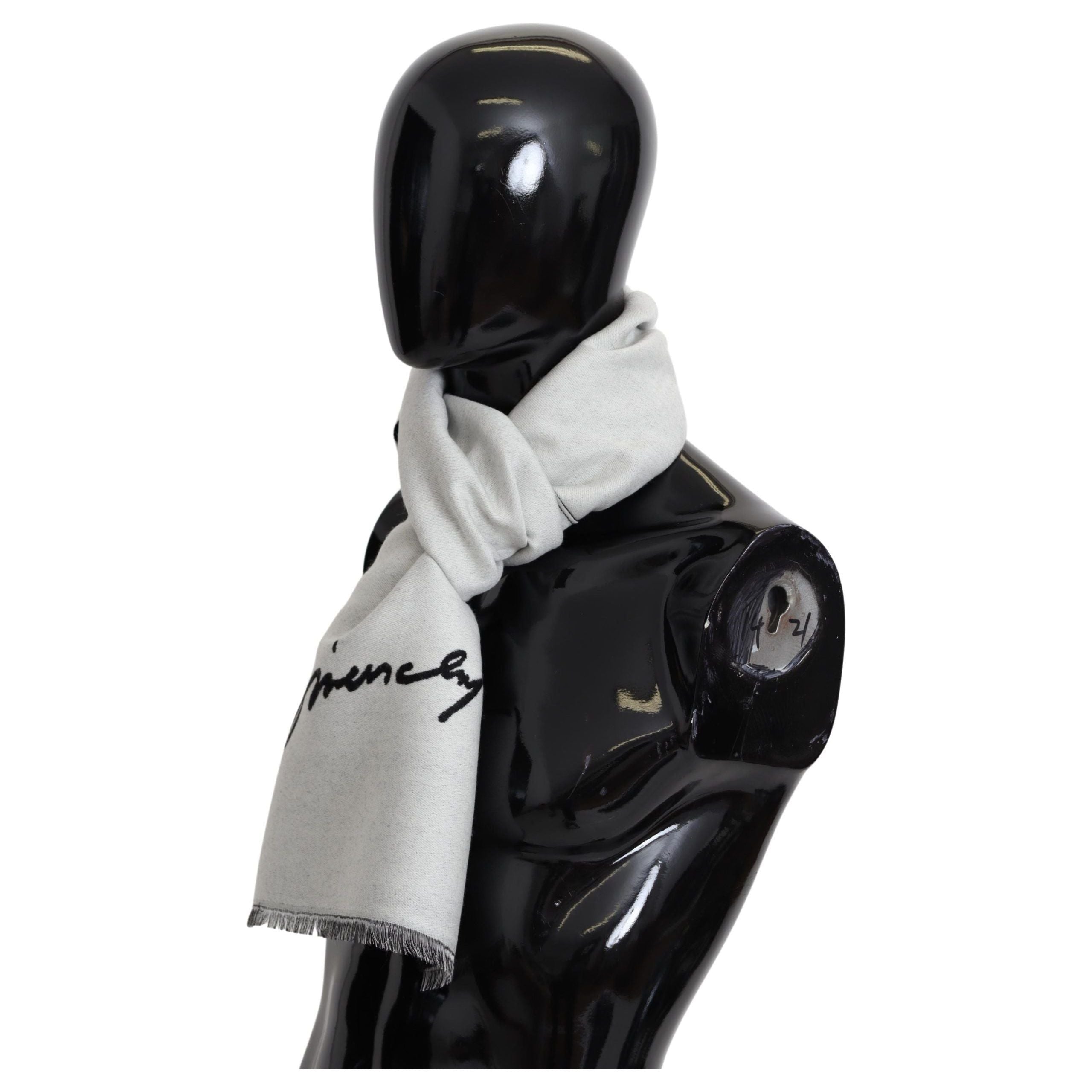 Givenchy Black Wool-Silk Blend Elegant Monochrome Scarf