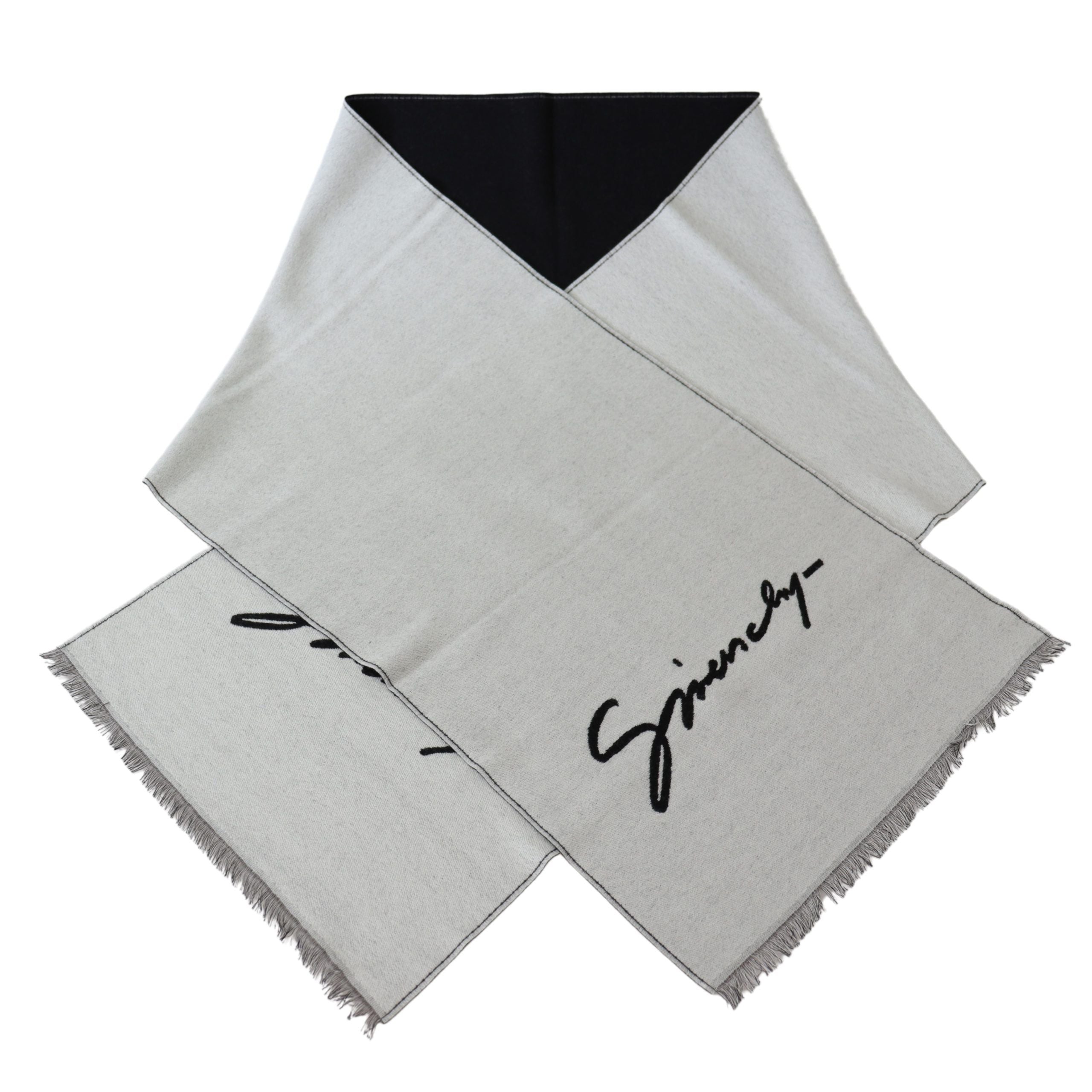 Givenchy Black Wool-Silk Blend Elegant Monochrome Scarf