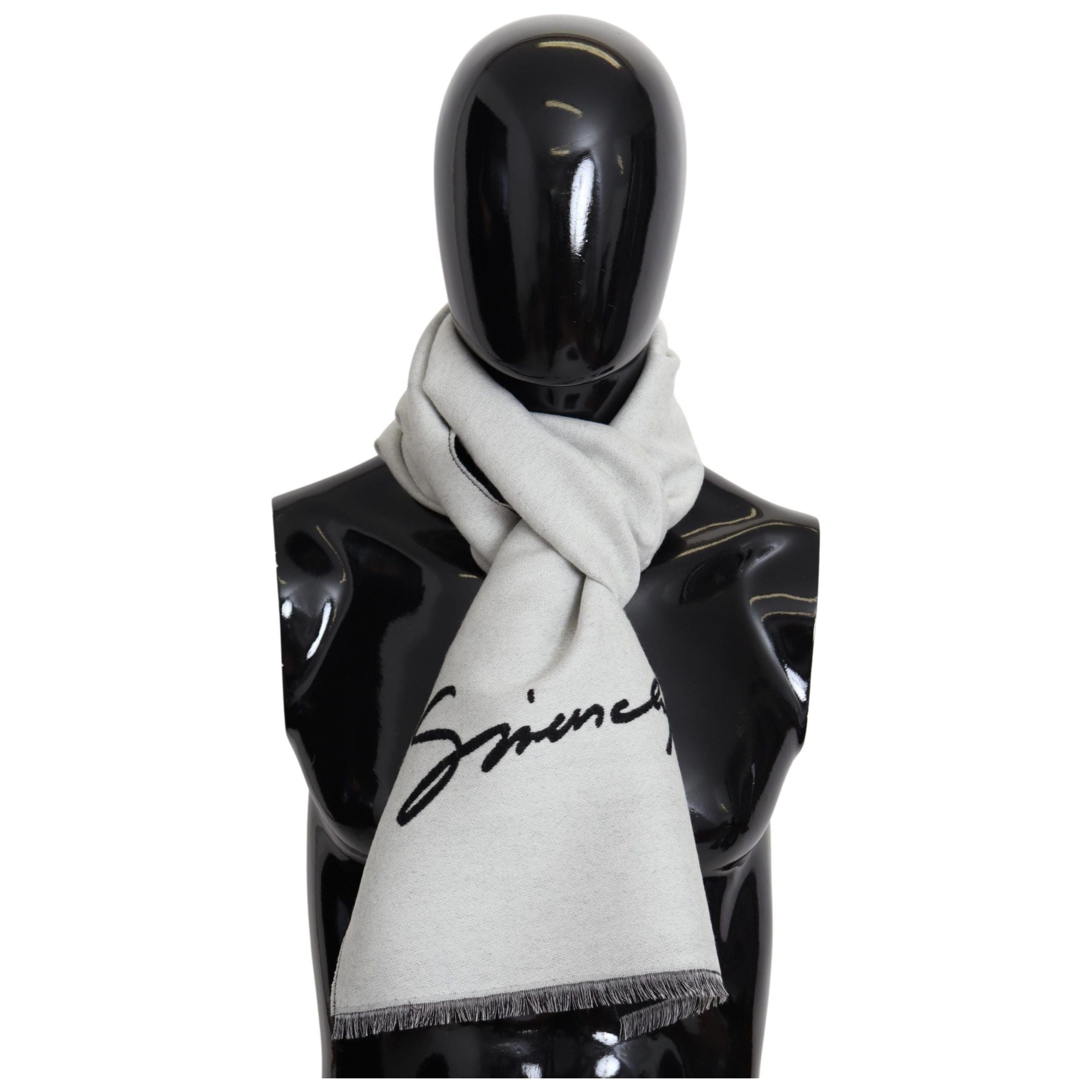 Givenchy Black Wool-Silk Blend Elegant Monochrome Scarf
