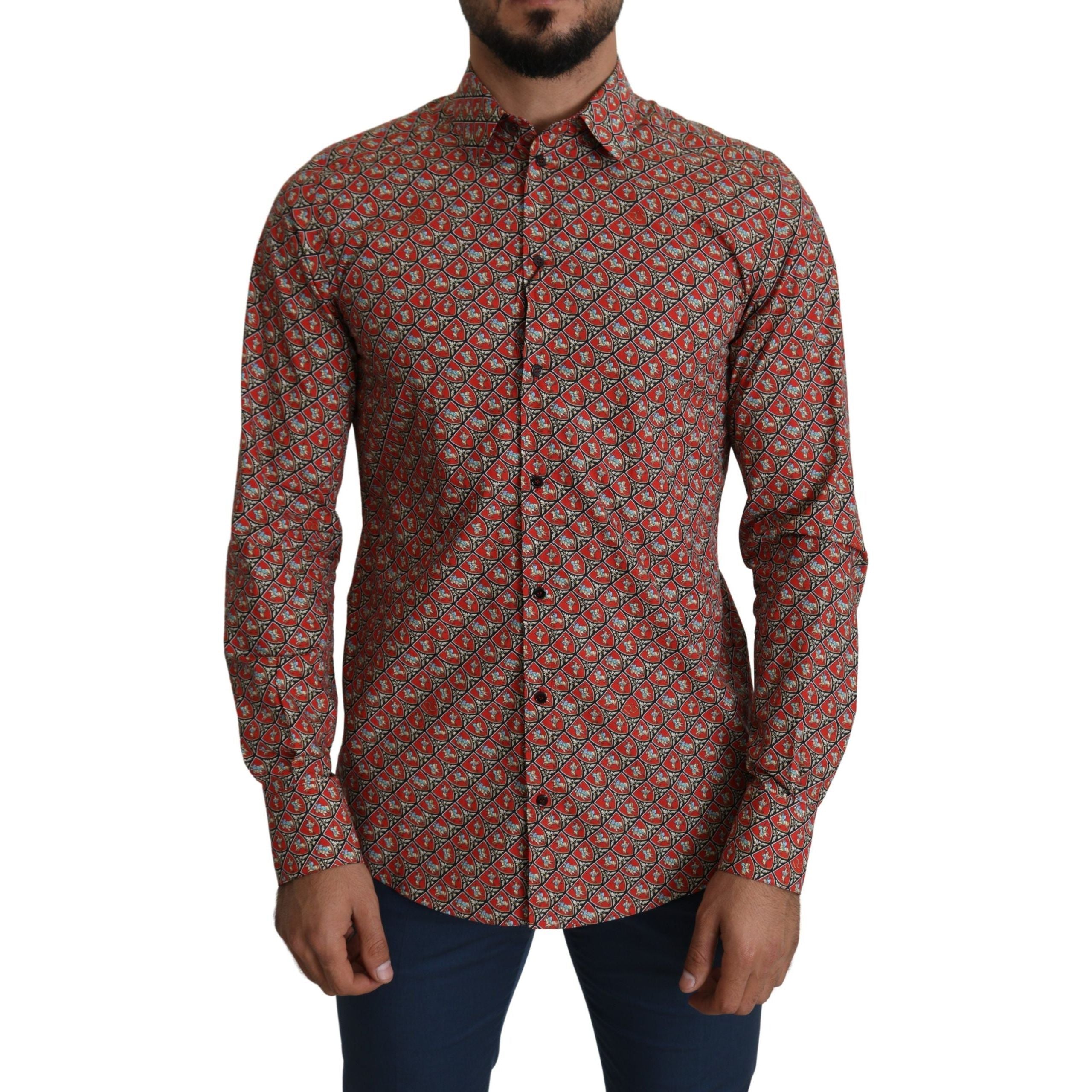 Dolce & Gabbana Red Cotton Martini Fit Shirt