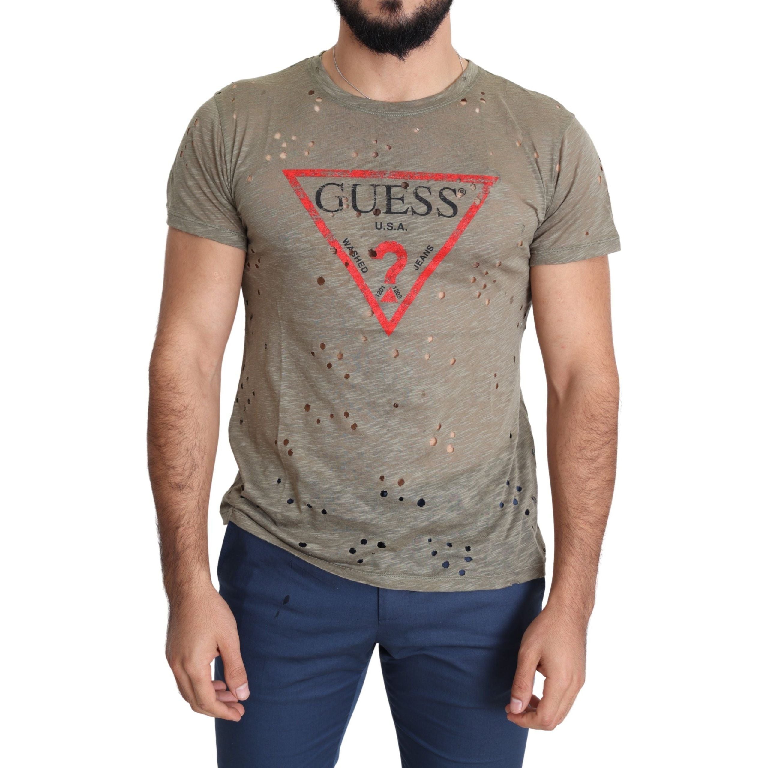 Guess Chic Brown Cotton Stretch Tee for Effortless Elegance