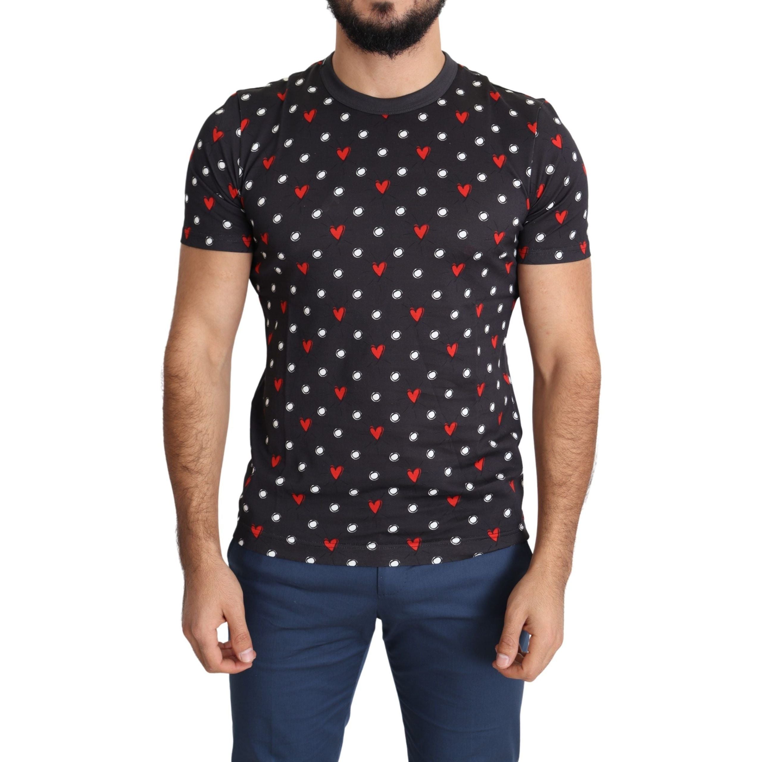 Dolce & Gabbana Gray Cotton T-Shirt with Heart Prints