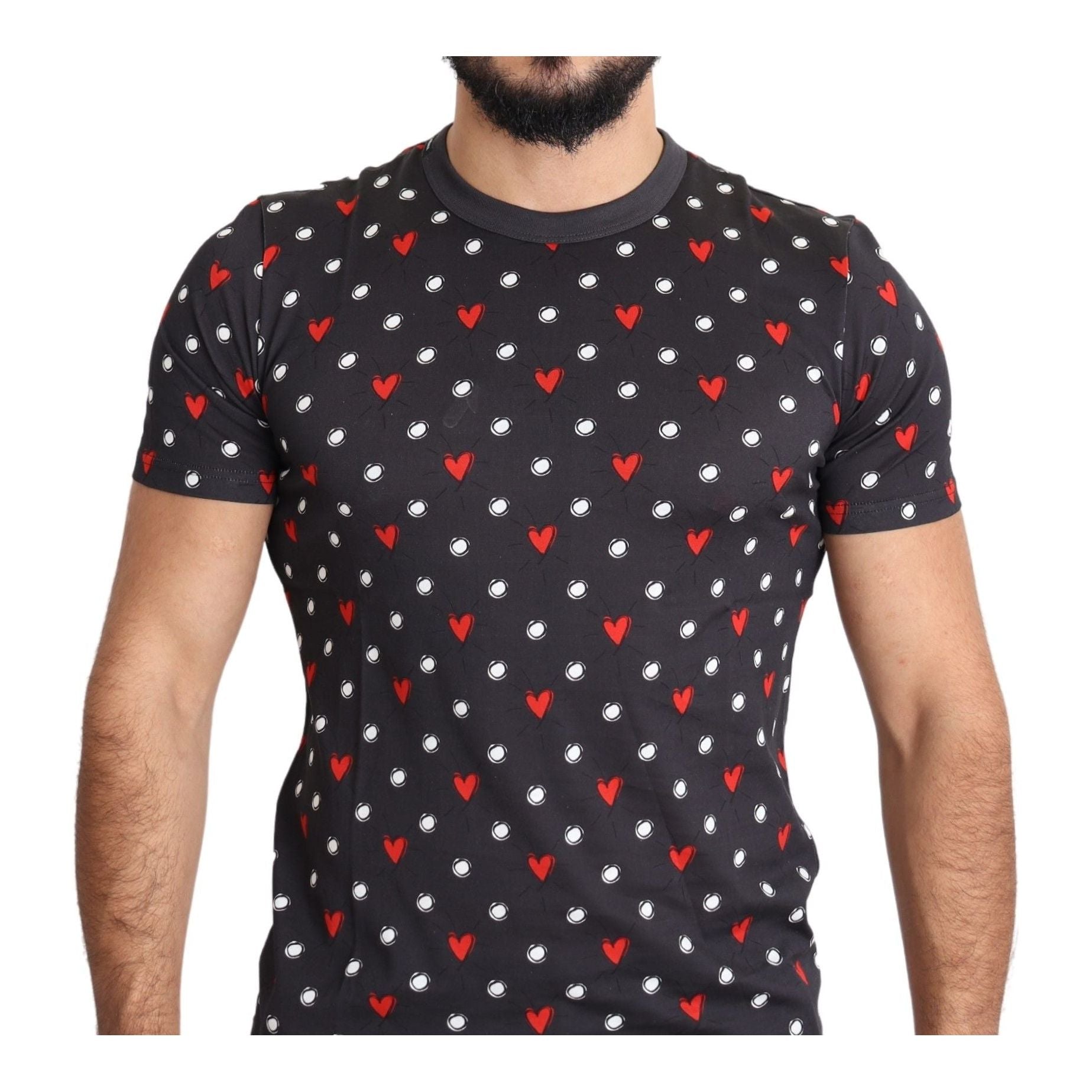 Dolce & Gabbana Gray Cotton T-Shirt with Heart Prints
