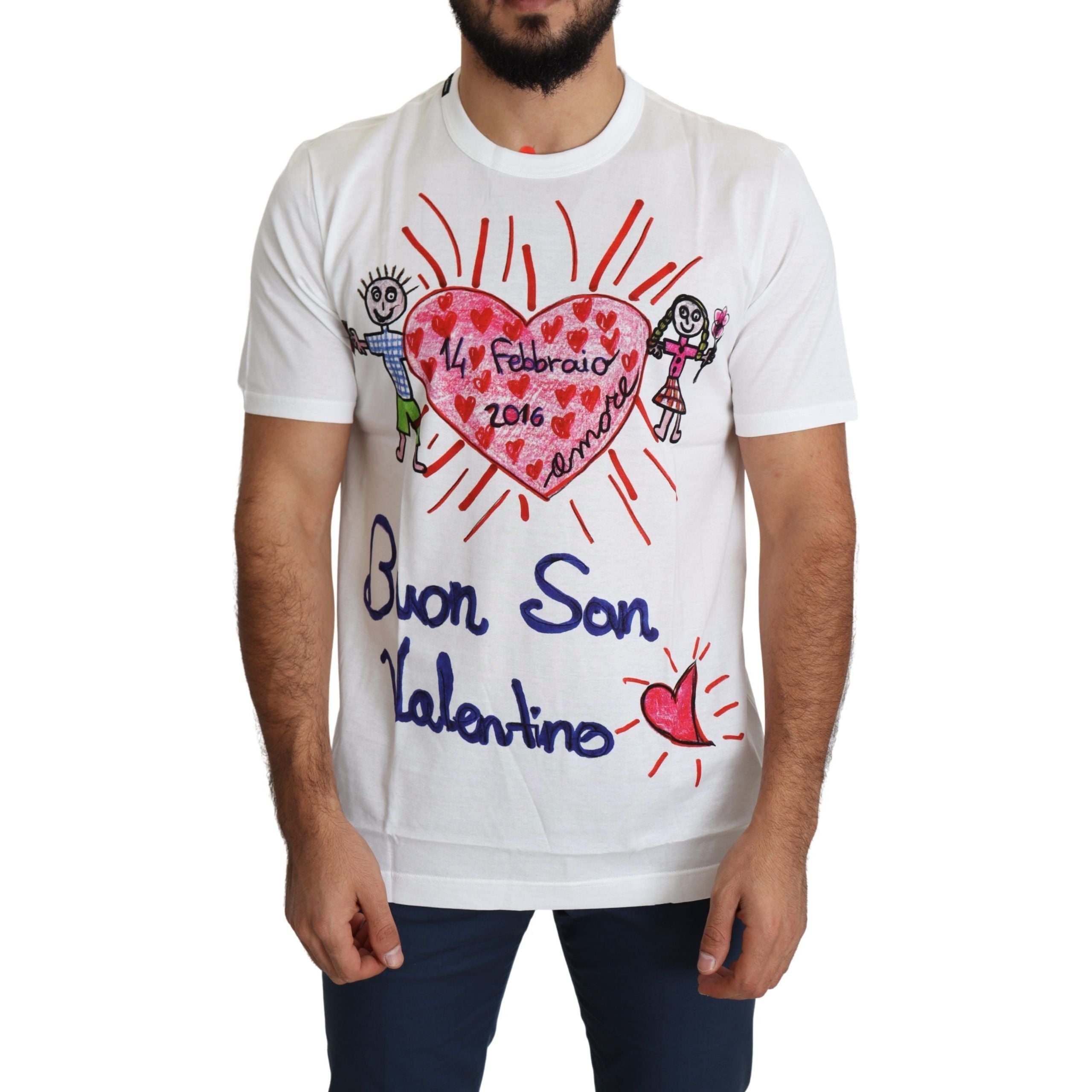 Dolce & Gabbana White Cotton Romantic Heart Print Tee