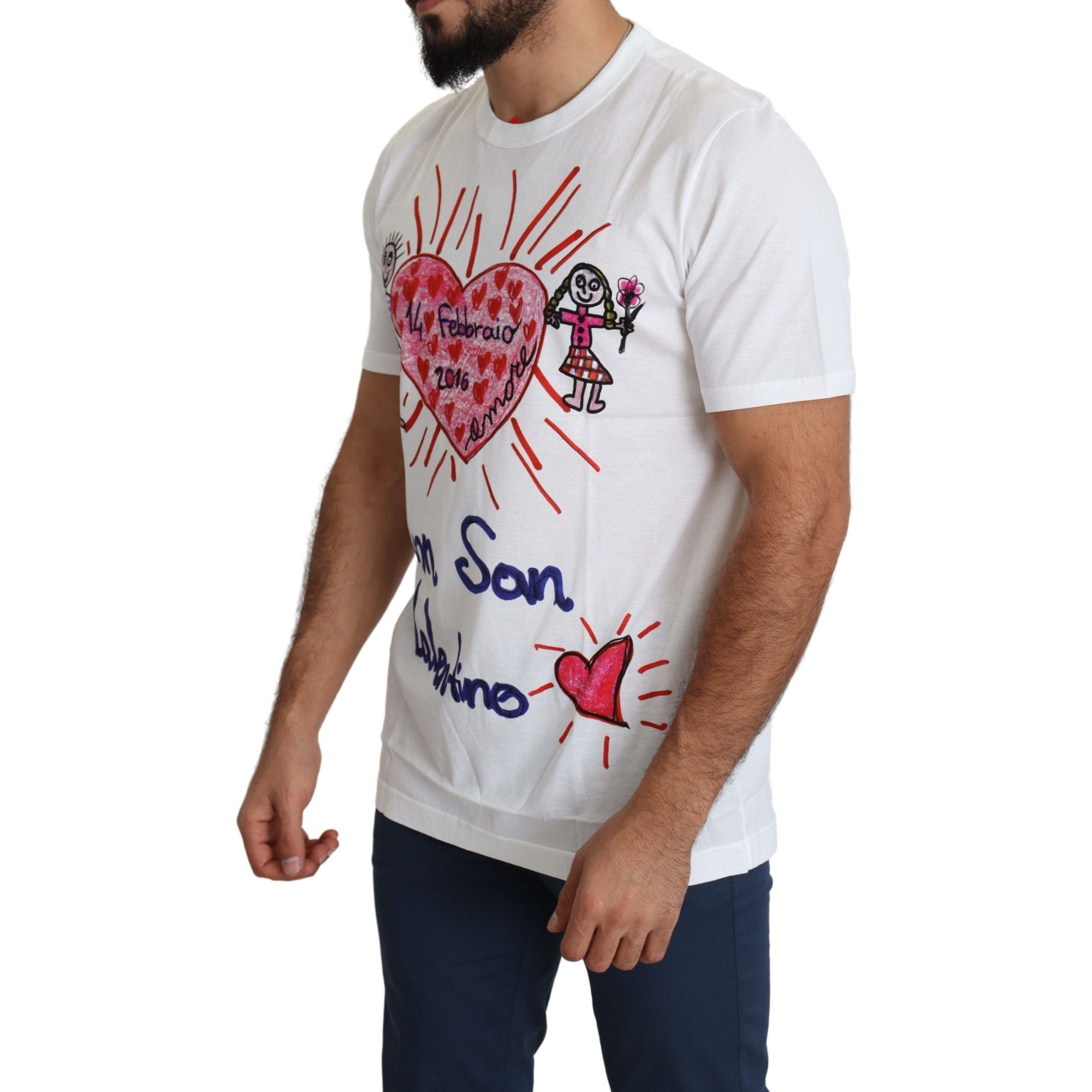 Dolce & Gabbana White Cotton Romantic Heart Print Tee