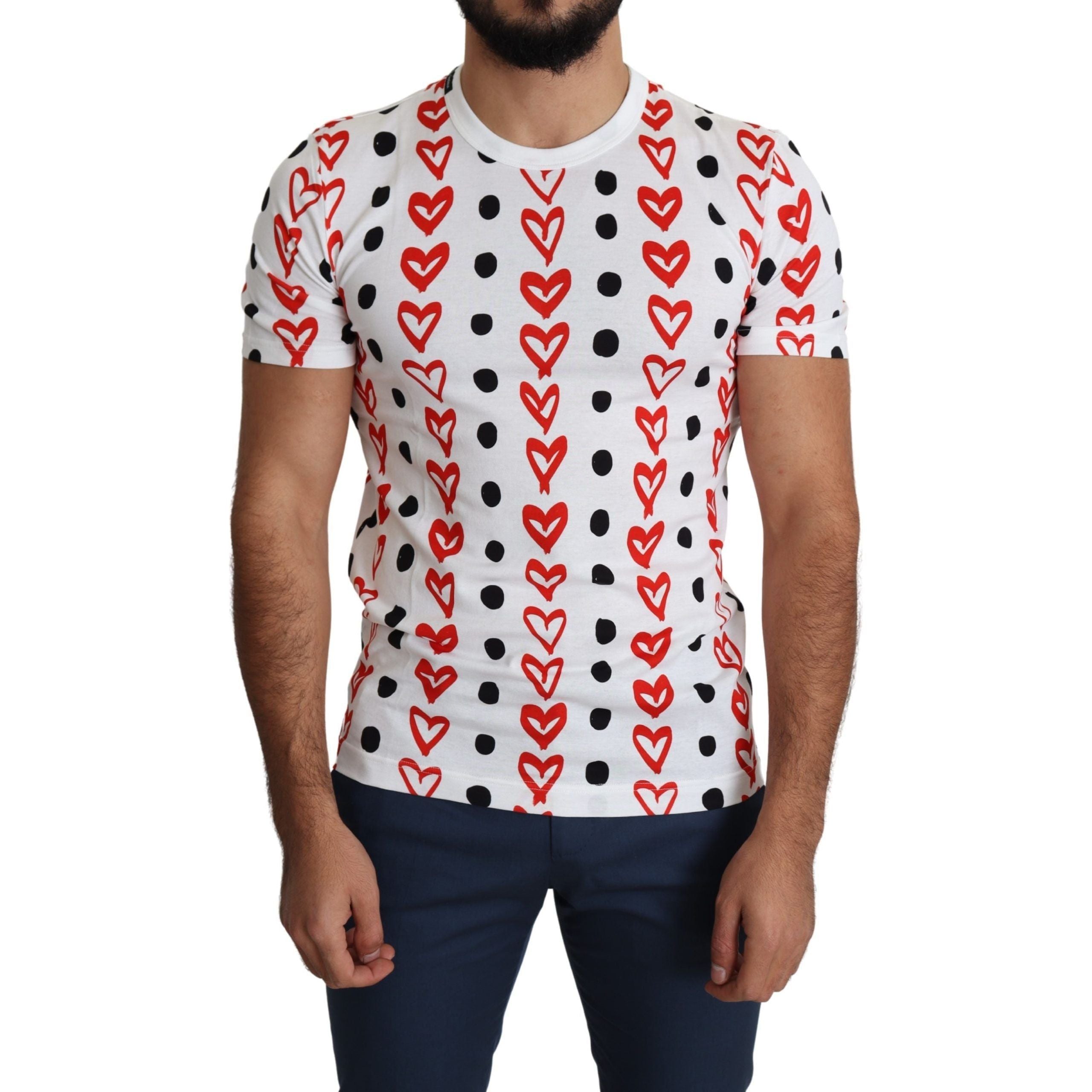 Dolce & Gabbana White Cotton Tee with Heart Print
