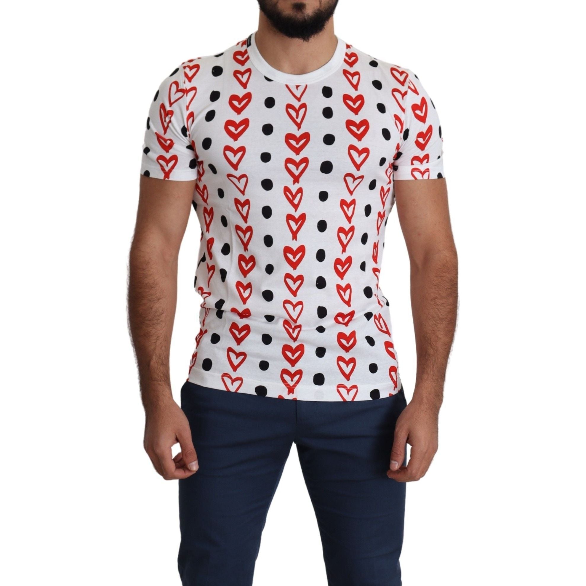 Dolce & Gabbana White Cotton Tee with Heart Print