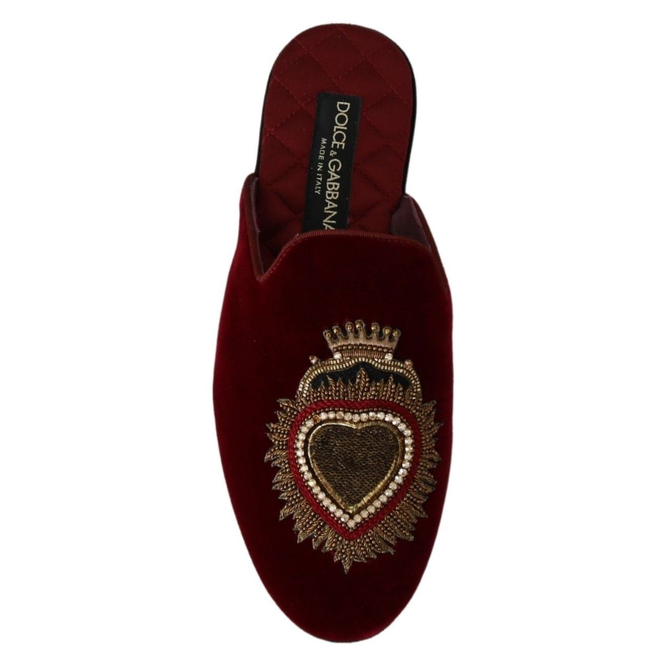 Dolce & Gabbana Red Velvet Embroidered Slides for Elegance