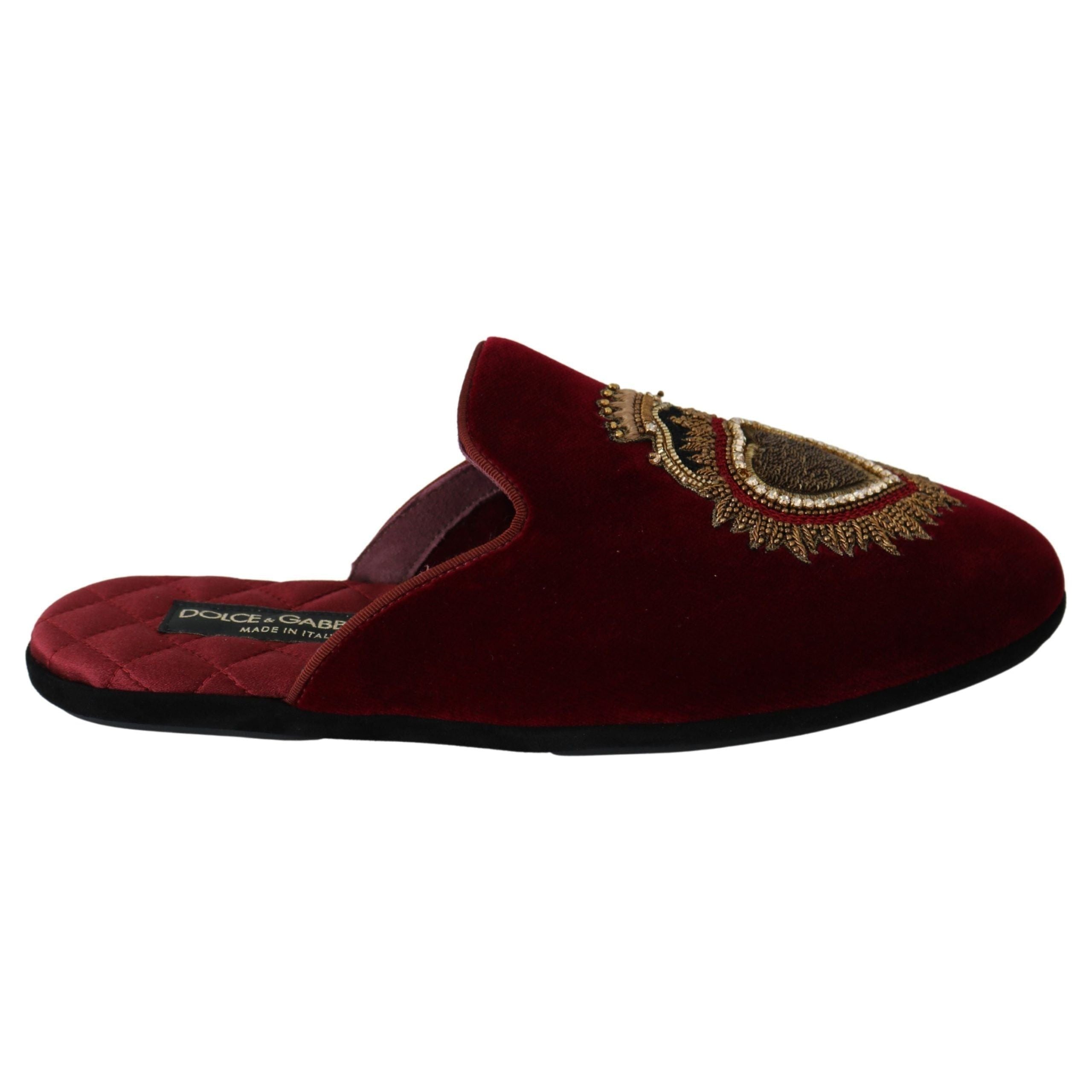 Dolce & Gabbana Red Velvet Embroidered Slides for Elegance