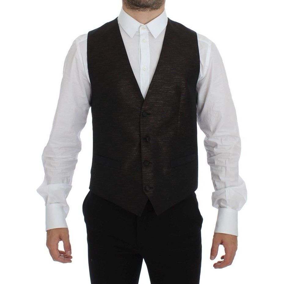 Dolce & Gabbana Brown Black Wool Blend Dress Vest