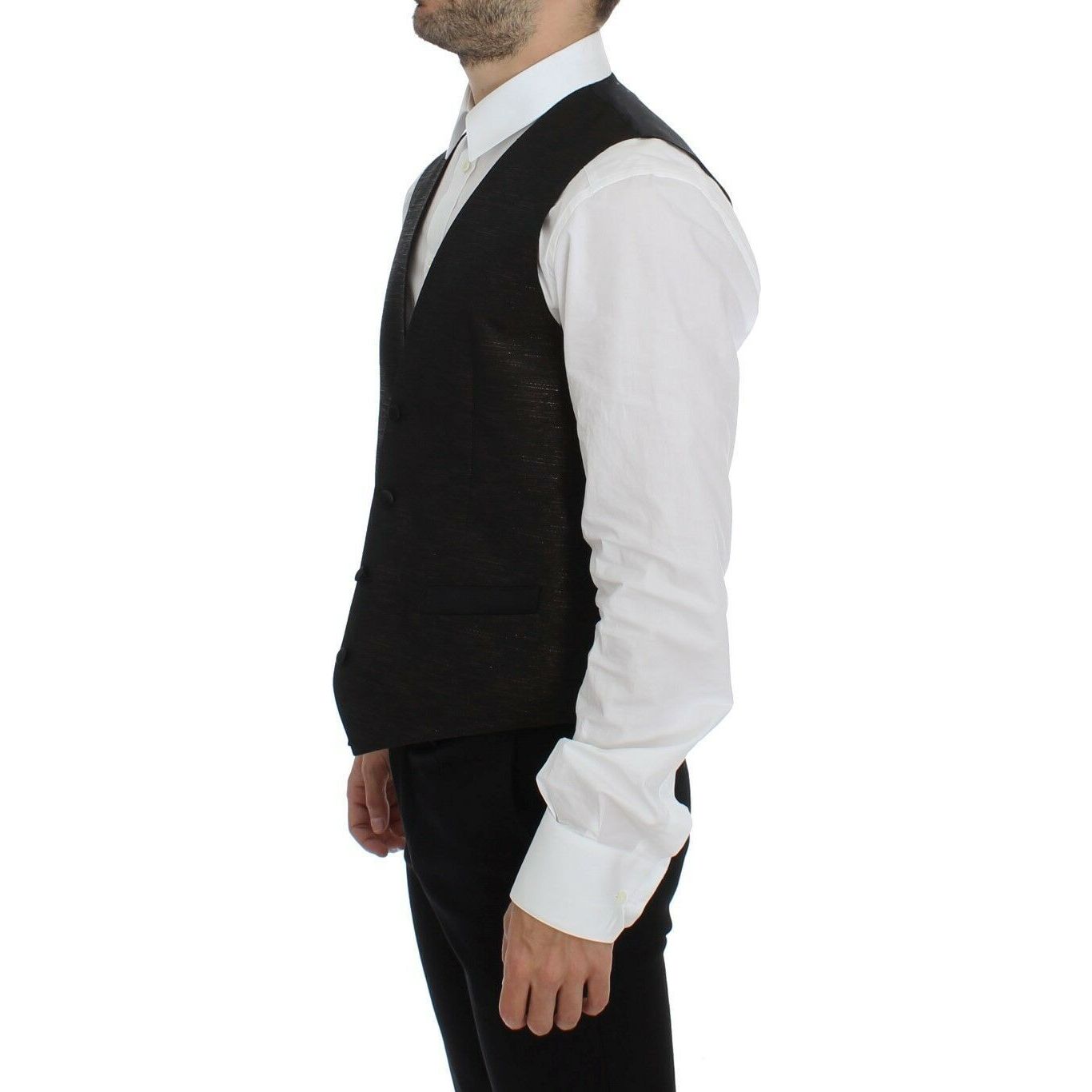 Dolce & Gabbana Brown Black Wool Blend Dress Vest