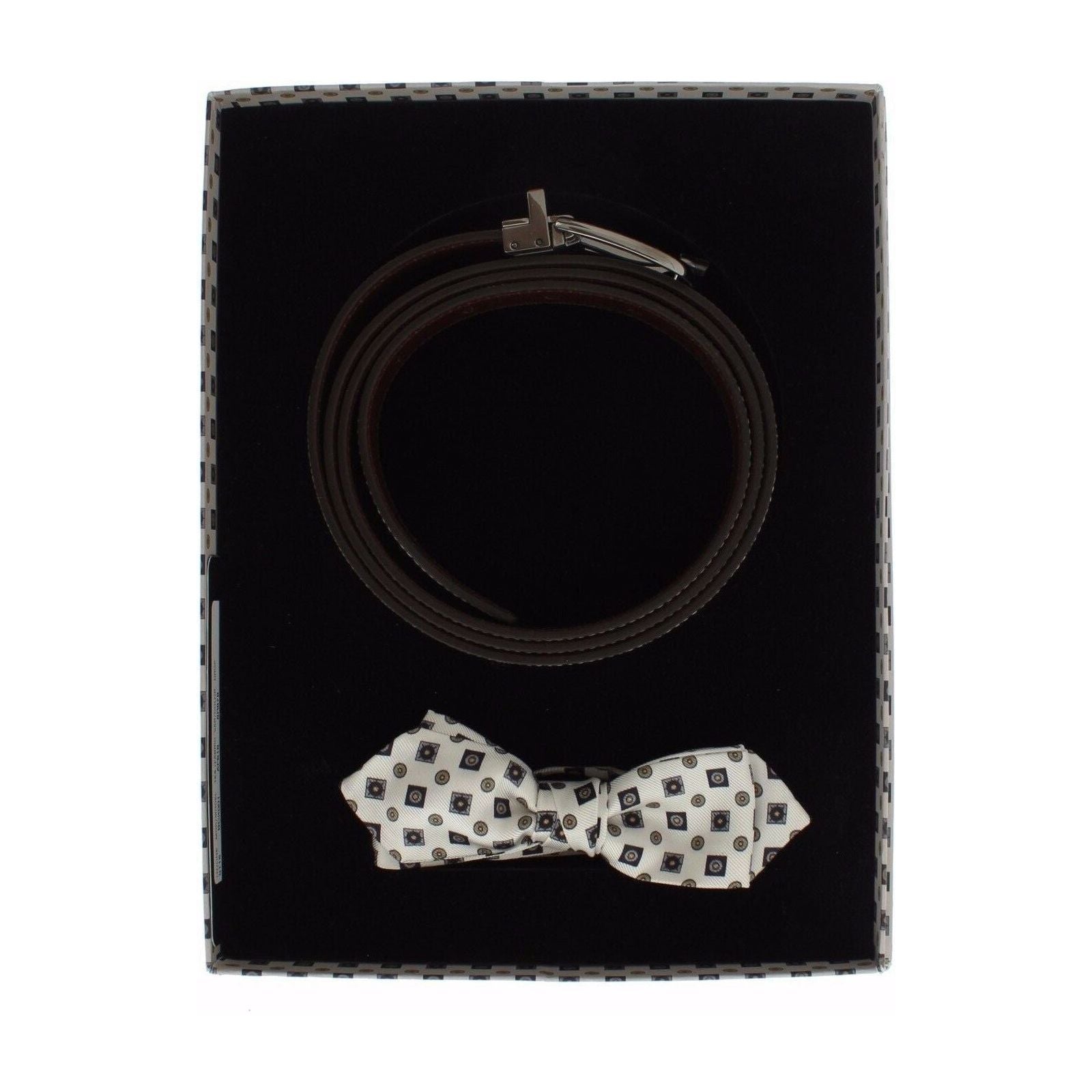 Dolce & Gabbana Multicolor Silk Tie & Leather Belt Set