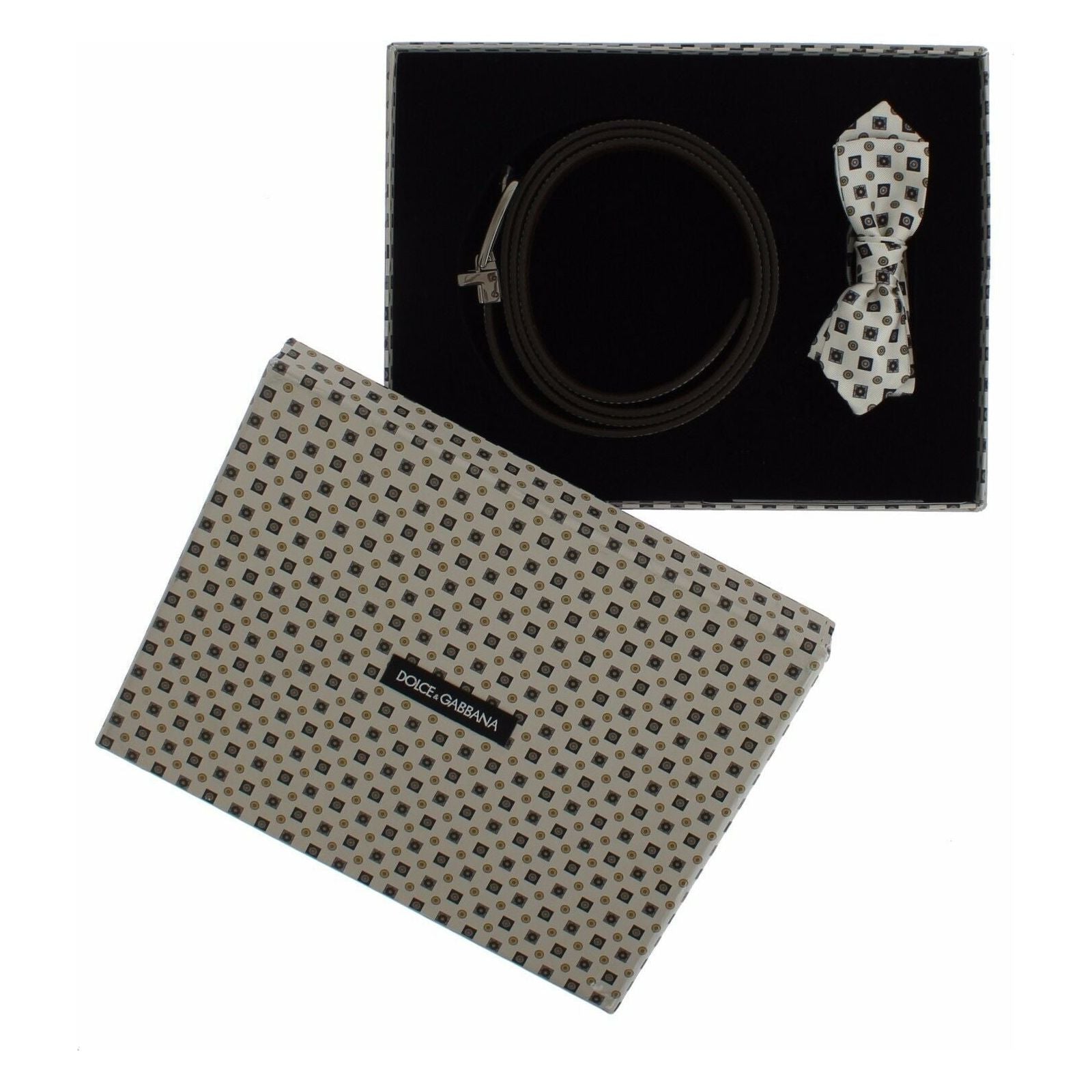 Dolce & Gabbana Multicolor Silk Tie & Leather Belt Set
