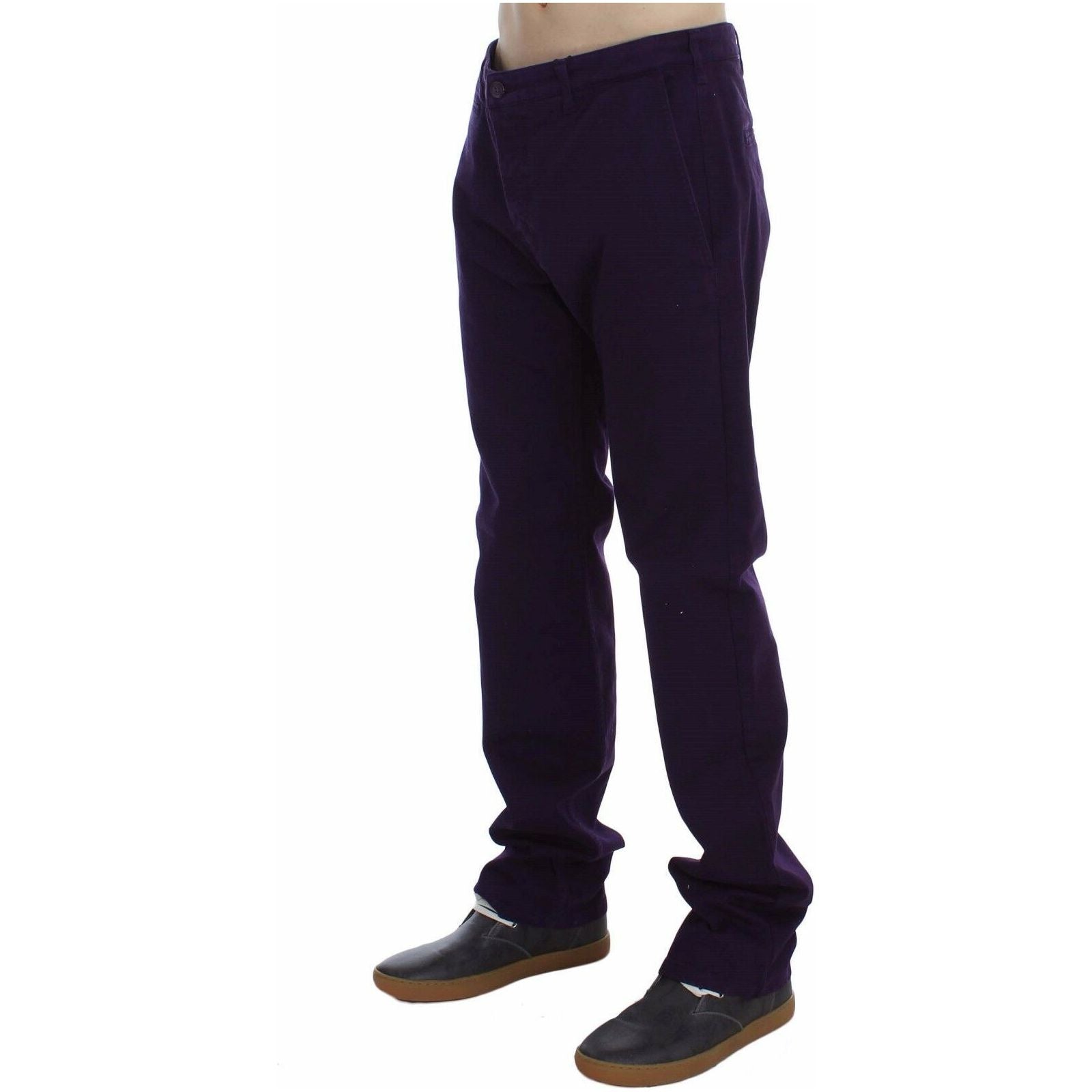 GF Ferre Purple Cotton Stretch Slim Chinos for Sophisticated Style