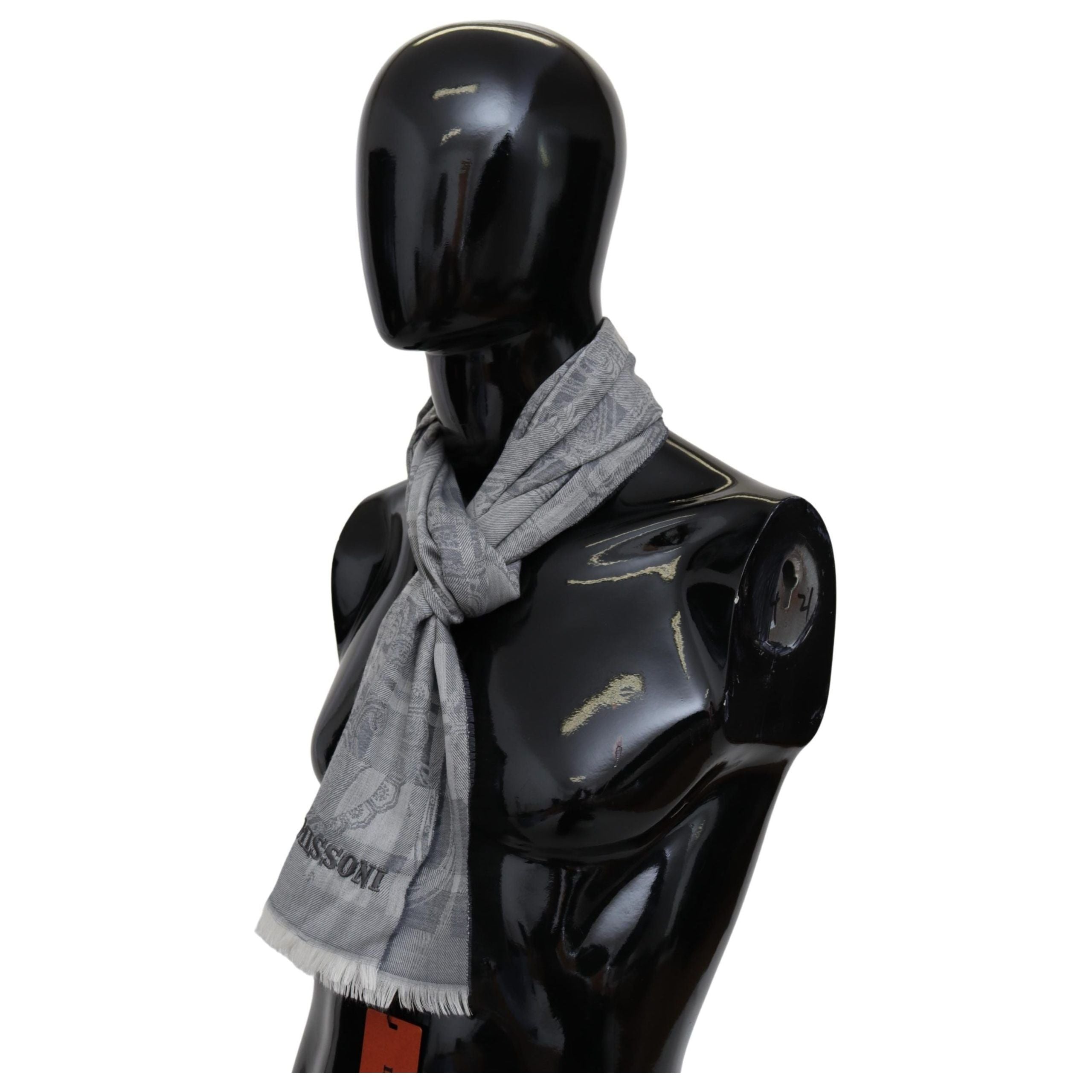 Missoni Chic Unisex Gray Wool Scarf with Logo Embroidery