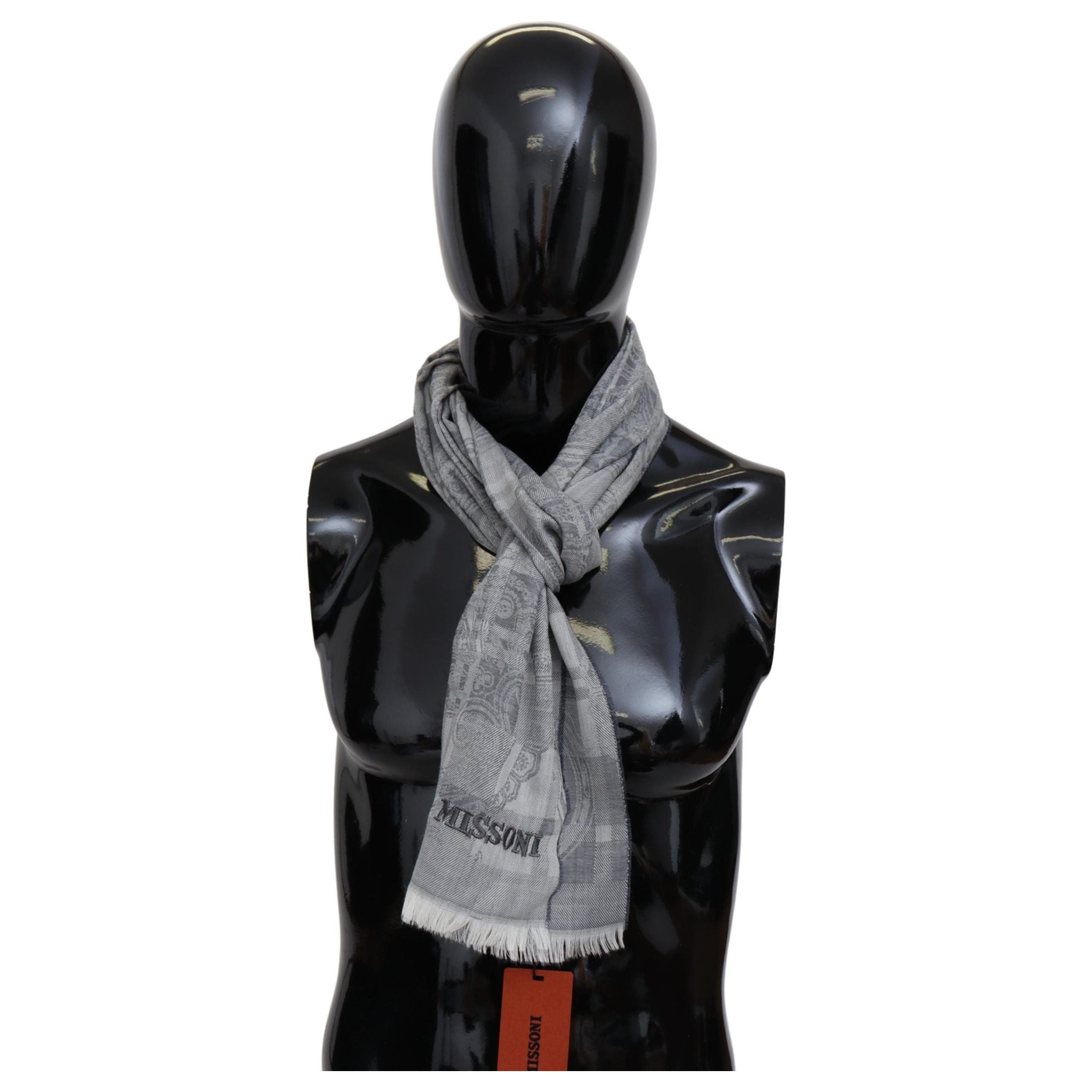 Missoni Chic Unisex Gray Wool Scarf with Logo Embroidery