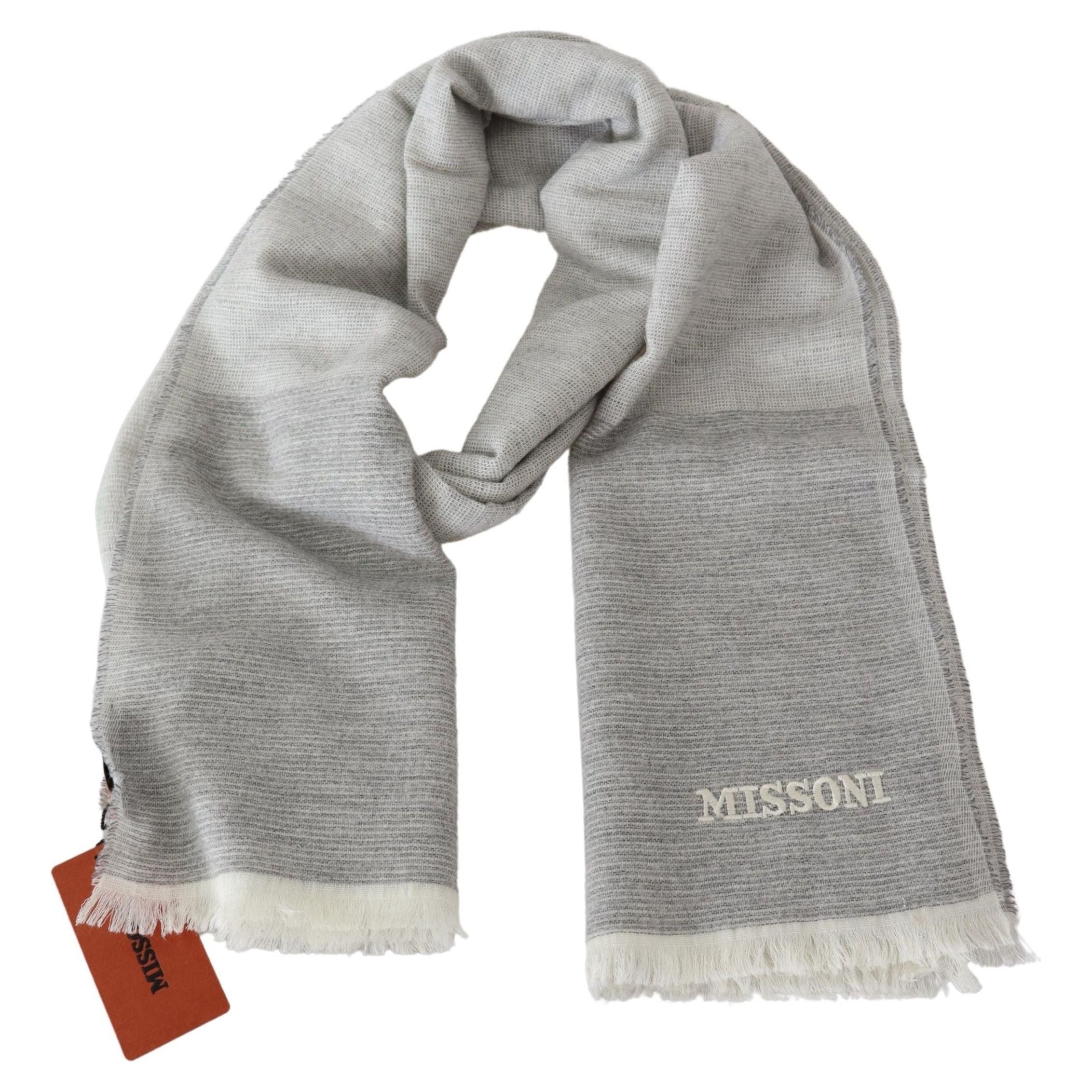 Missoni Beige Wool Scarf with Embroidery Detail