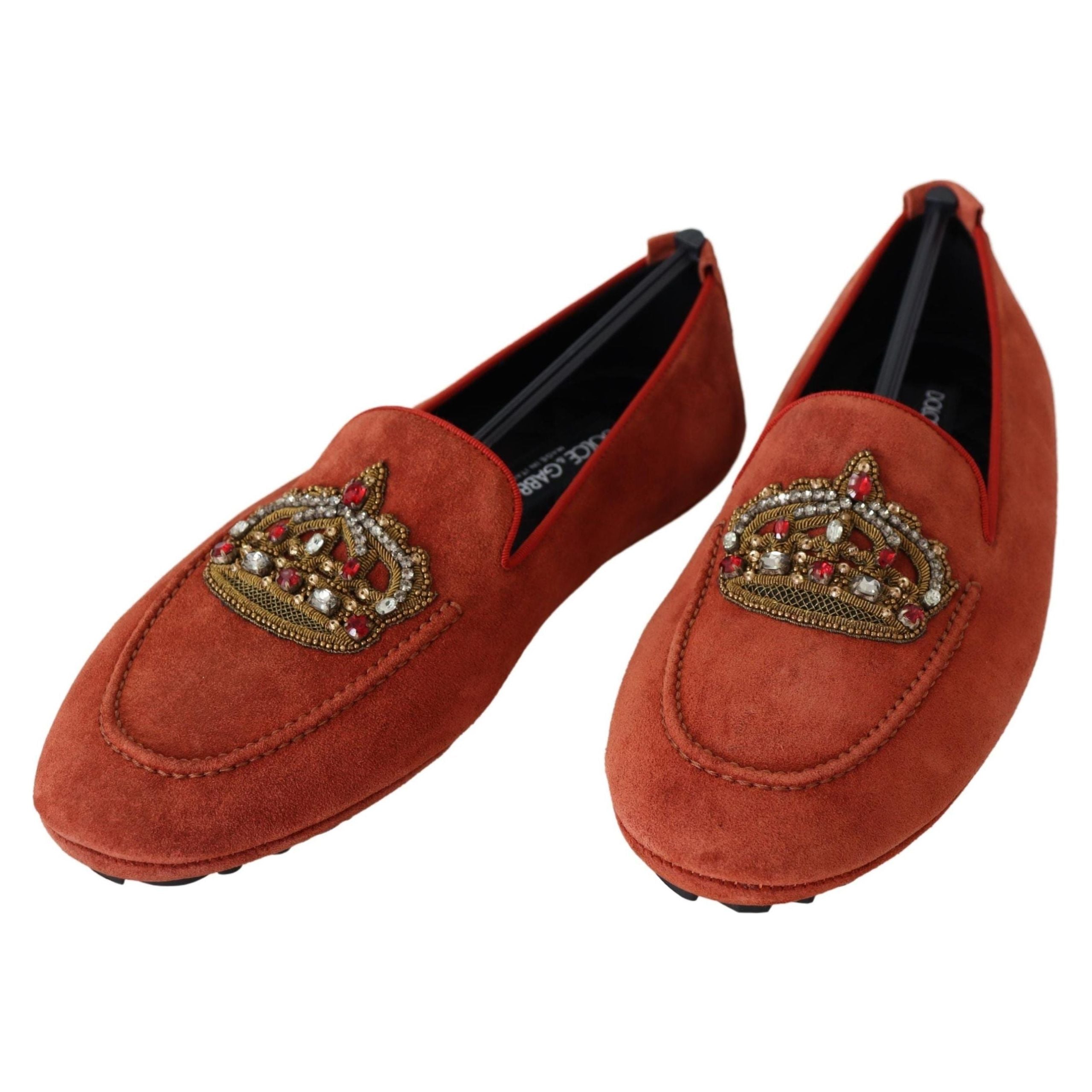 Dolce & Gabbana Opulent Orange Leather Loafers Gold Embroidery