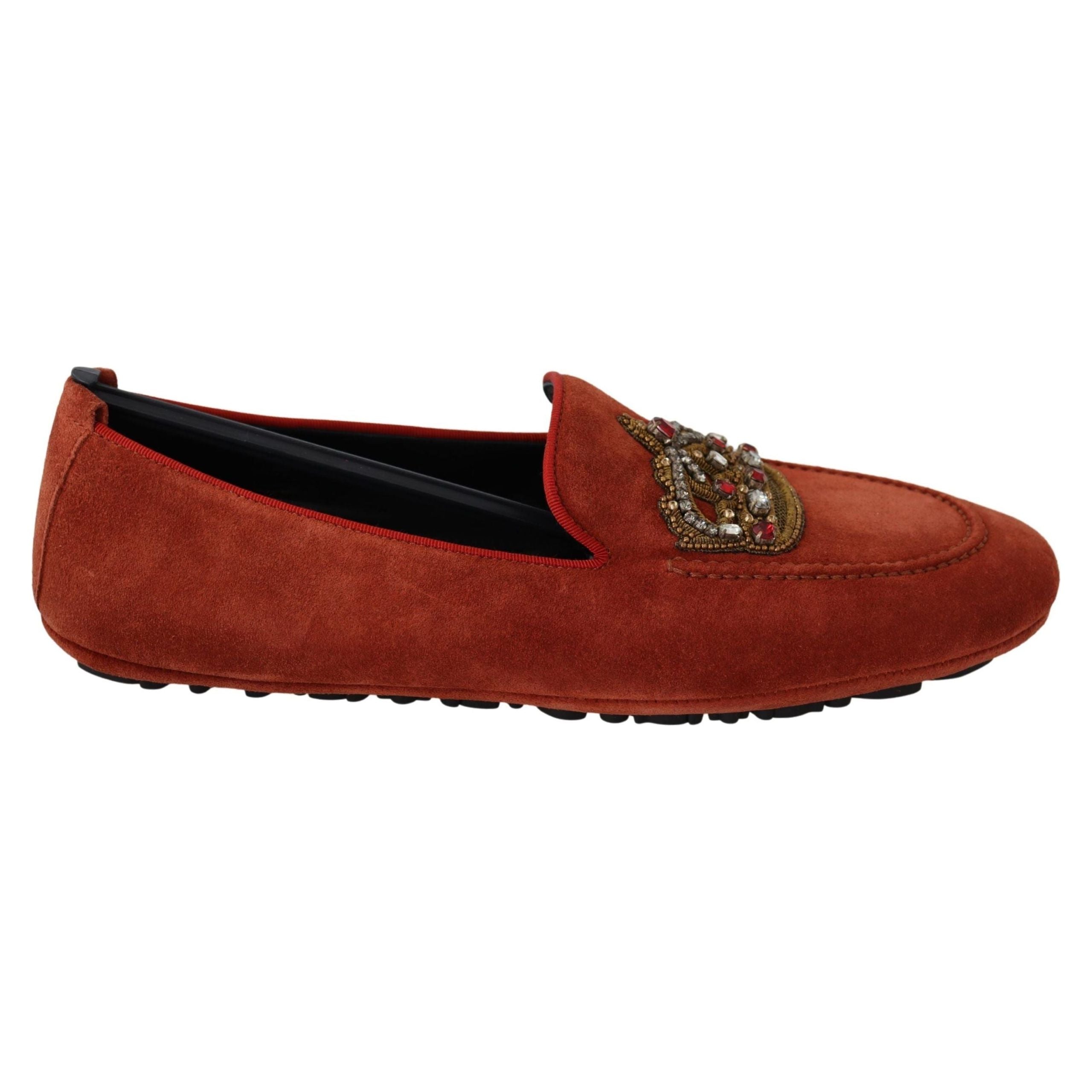 Dolce & Gabbana Opulent Orange Leather Loafers Gold Embroidery