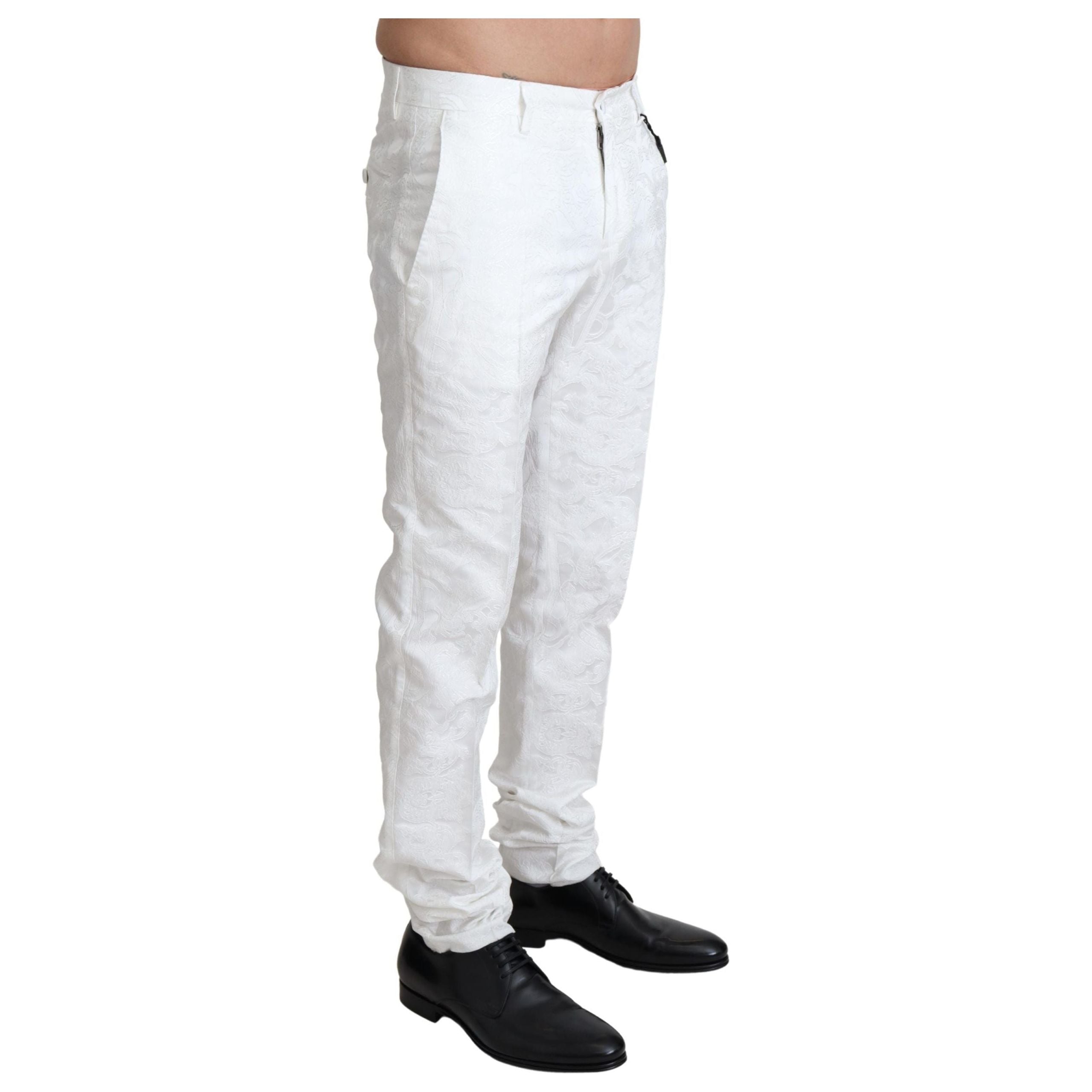 Dolce & Gabbana White Brocade Dress Pants Luxe