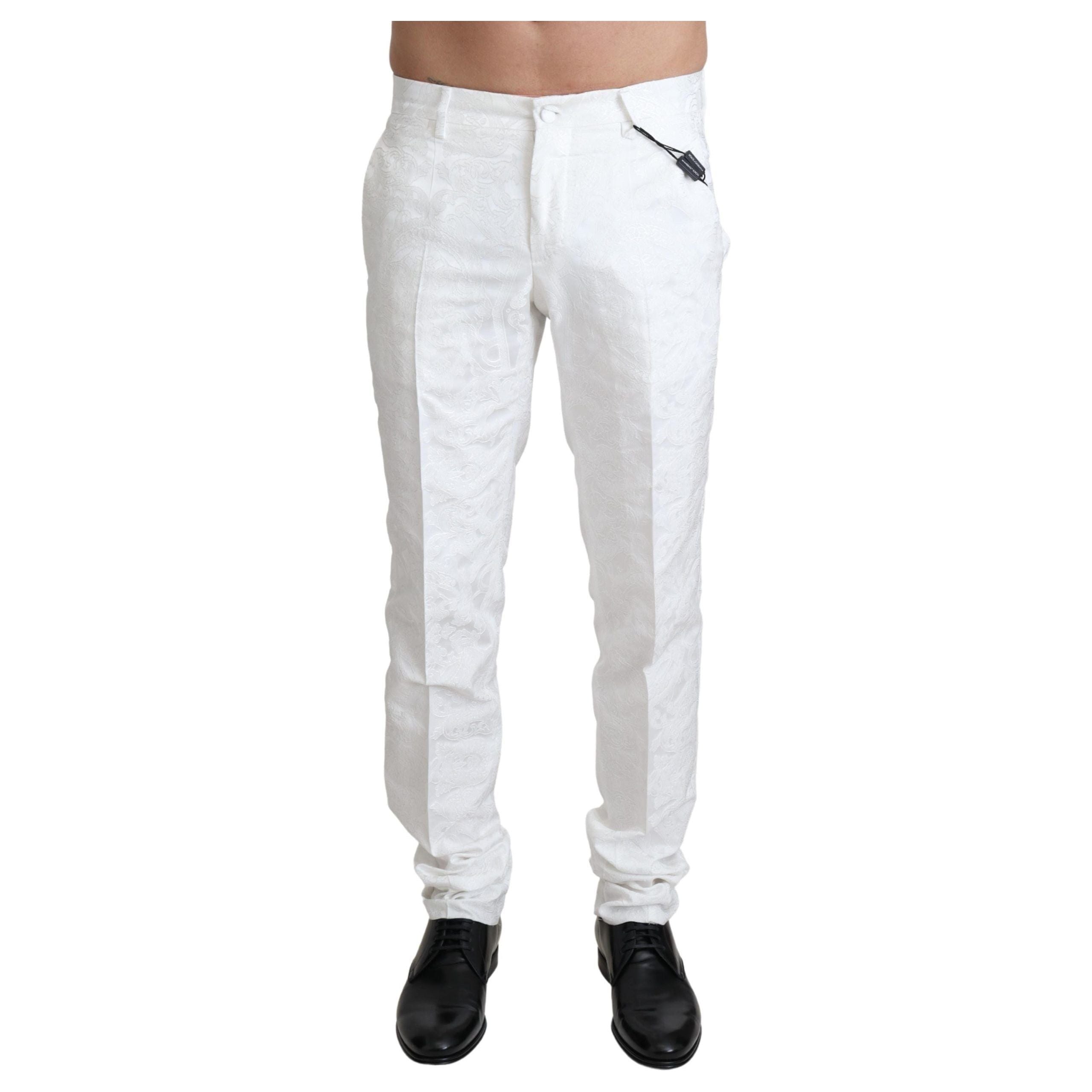 Dolce & Gabbana White Brocade Dress Pants Luxe