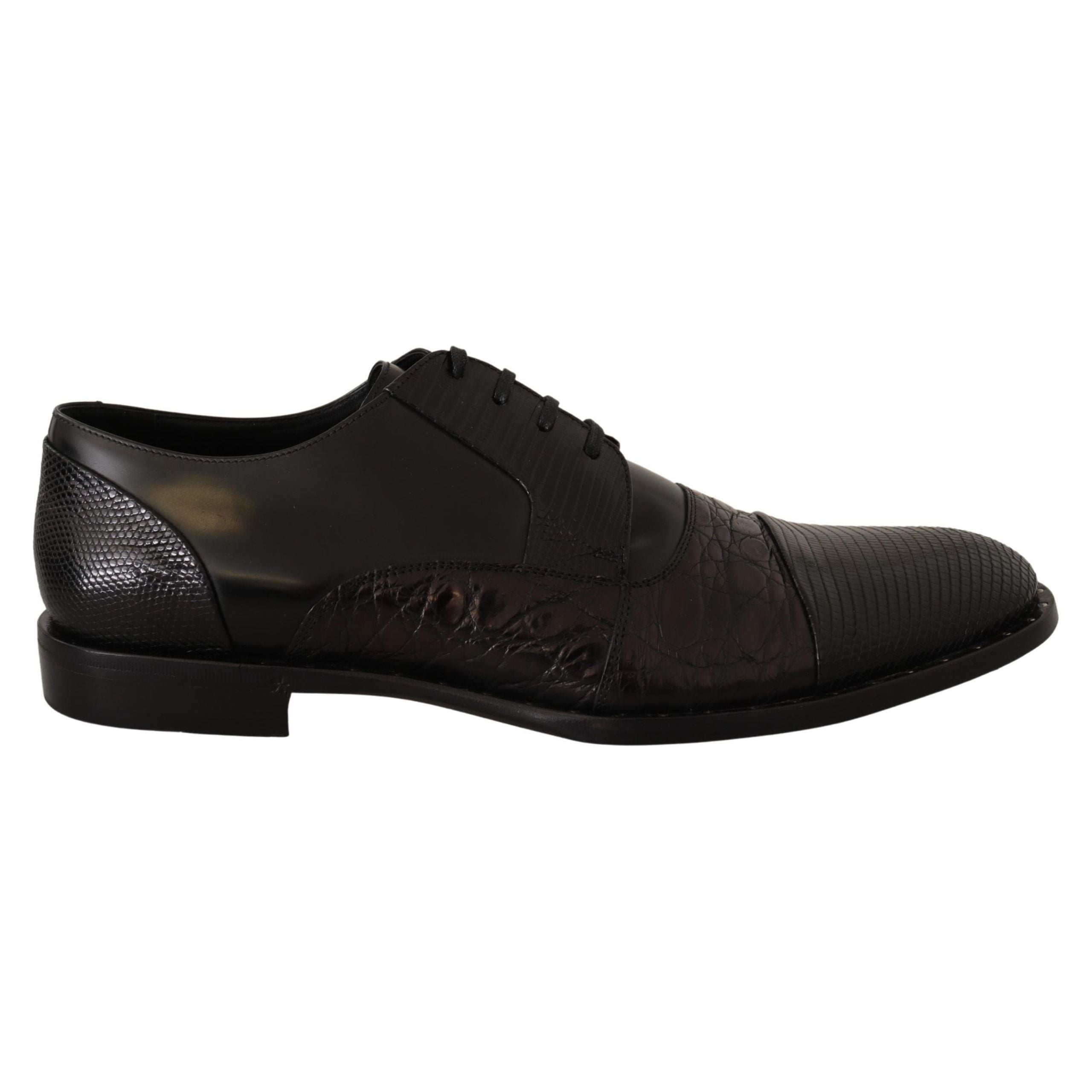 Dolce & Gabbana Black Calf Leather Derby Oxford Wingtips Shoes