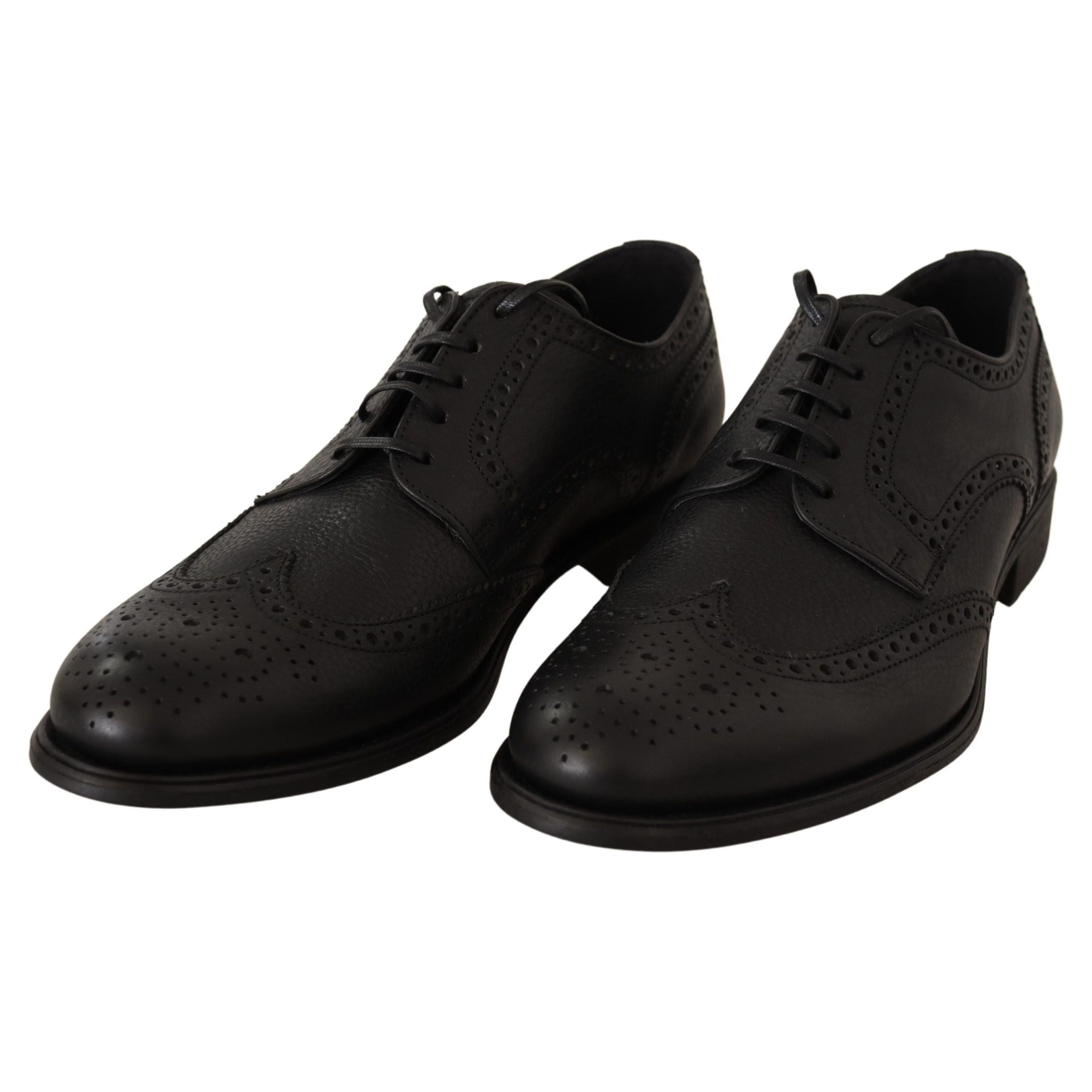 Dolce & Gabbana Black Leather Derby Wingtip Shoes