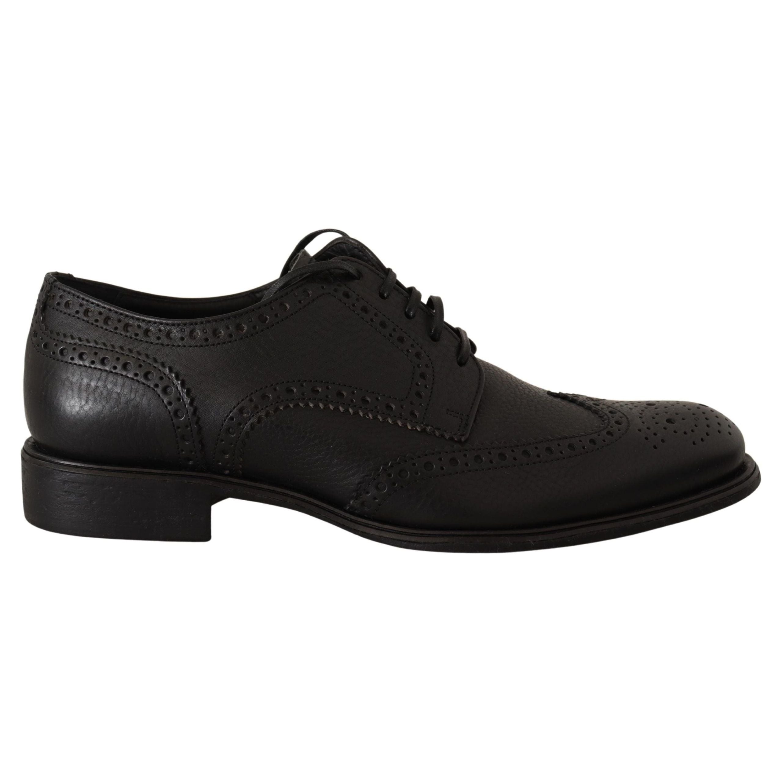Dolce & Gabbana Black Leather Derby Wingtip Shoes